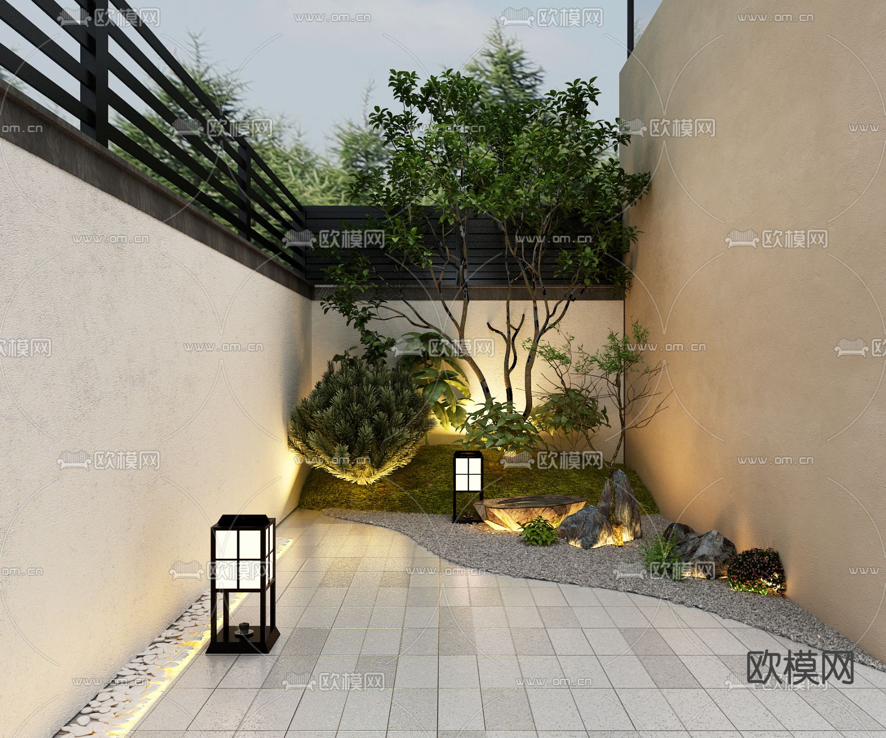 别墅庭院 花园3d模型下载（渲染图3）