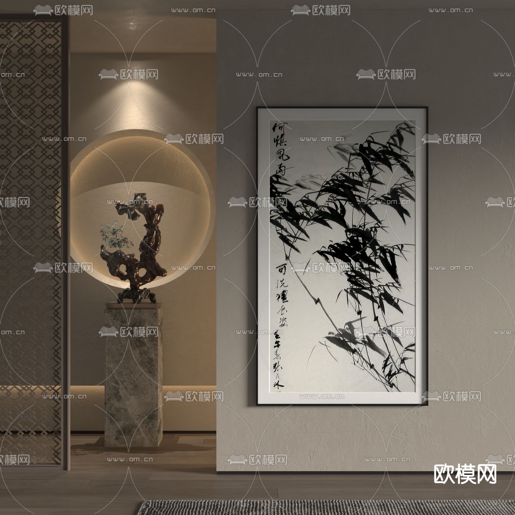 新中式装饰画 挂画su模型下载（渲染图2）