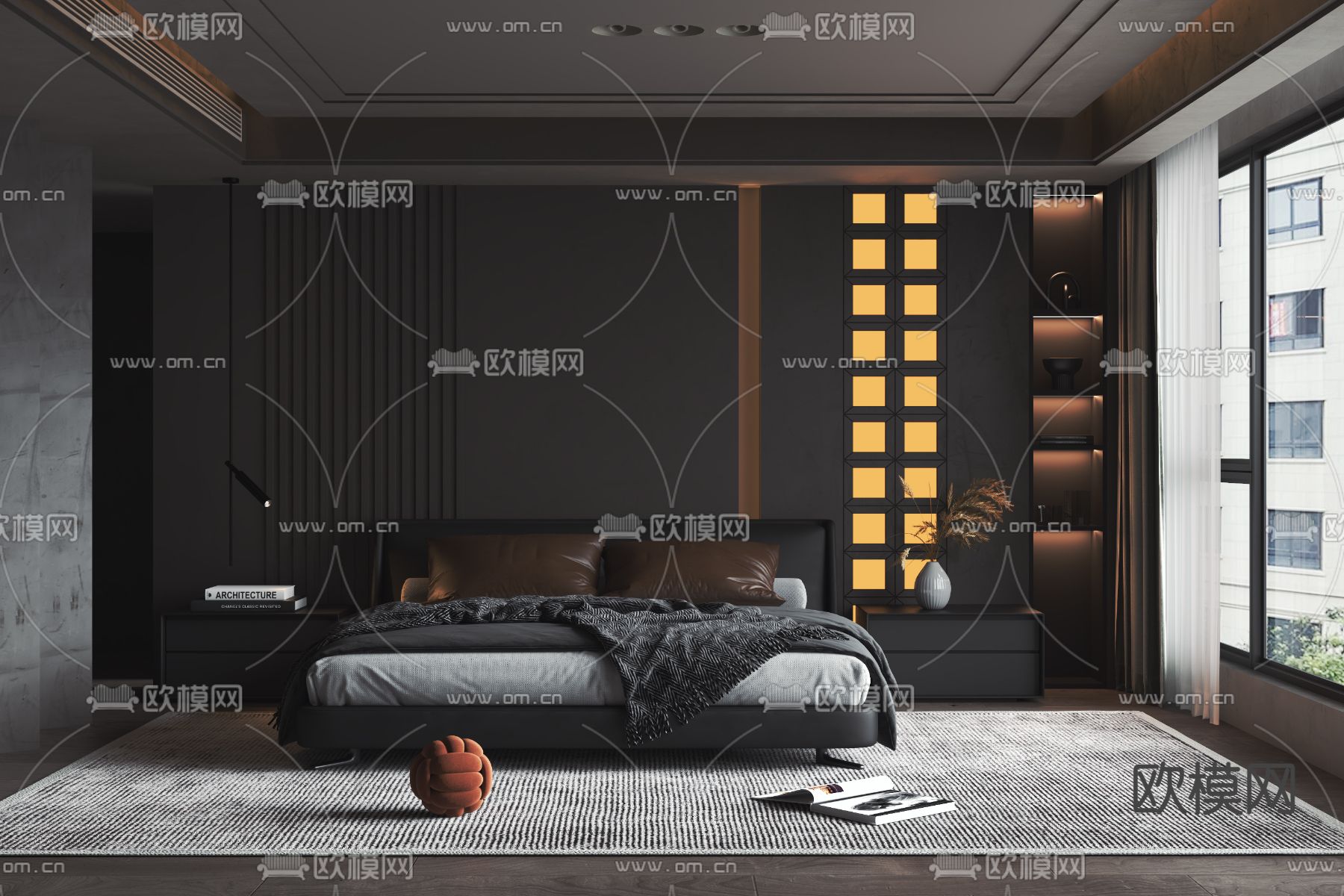 暗黑风卧室su模型下载（渲染图2）