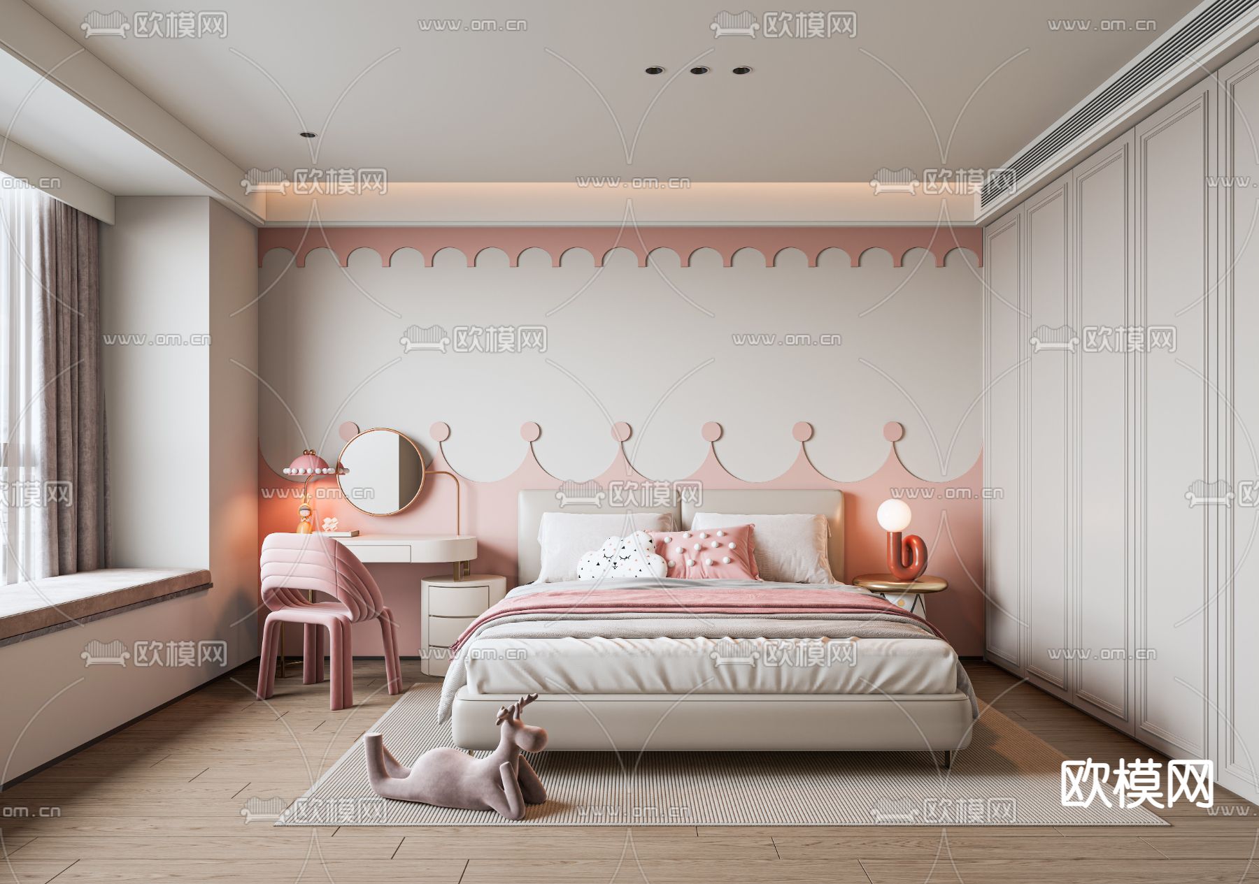 简欧卧室 女儿房su模型下载（渲染图2）