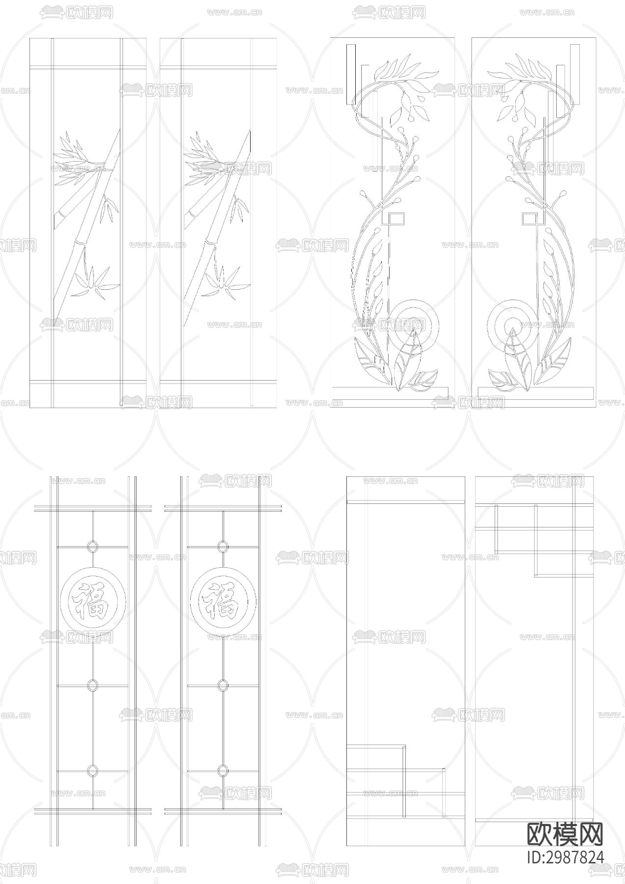 装饰画雕刻图案cad图库下载（渲染图7）