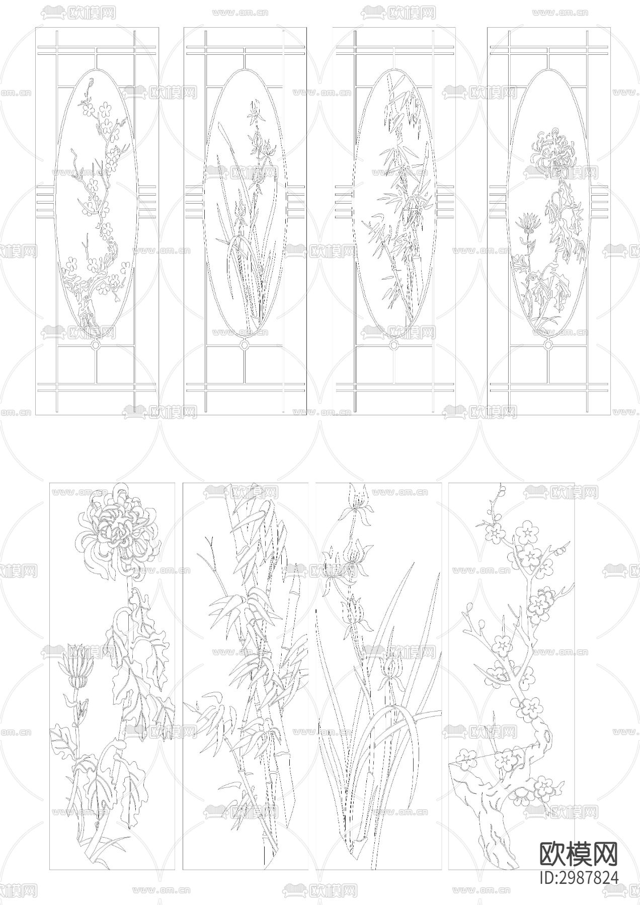 装饰画雕刻图案cad图库下载（渲染图6）