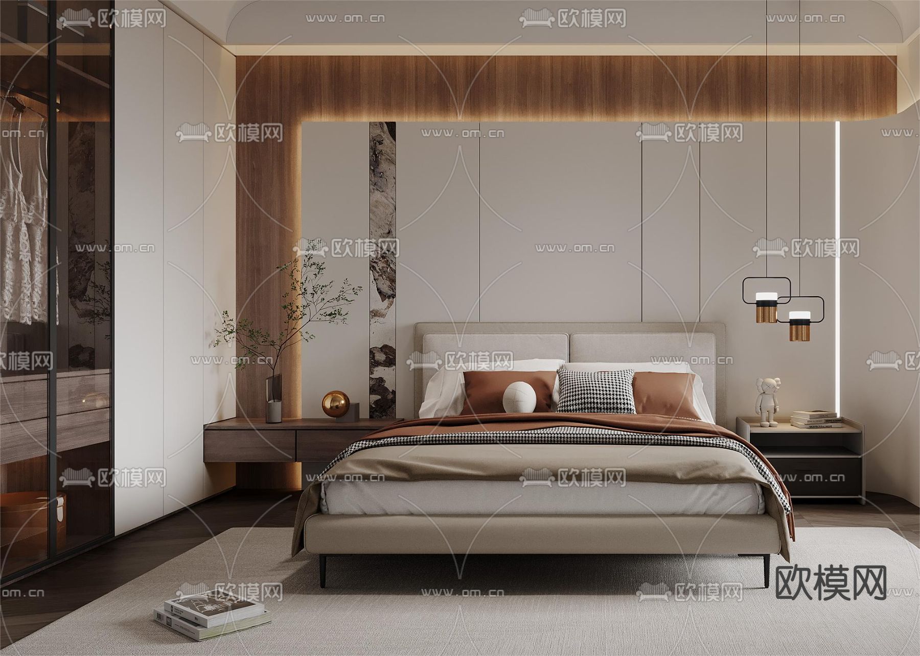 现代卧室 主卧 主人房3d模型下载（渲染图2）