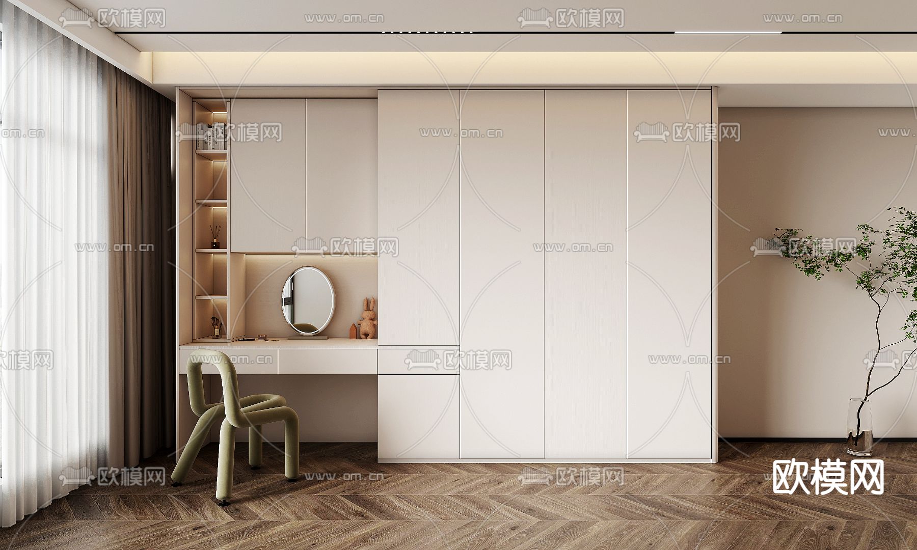 奶油风衣柜3d模型下载