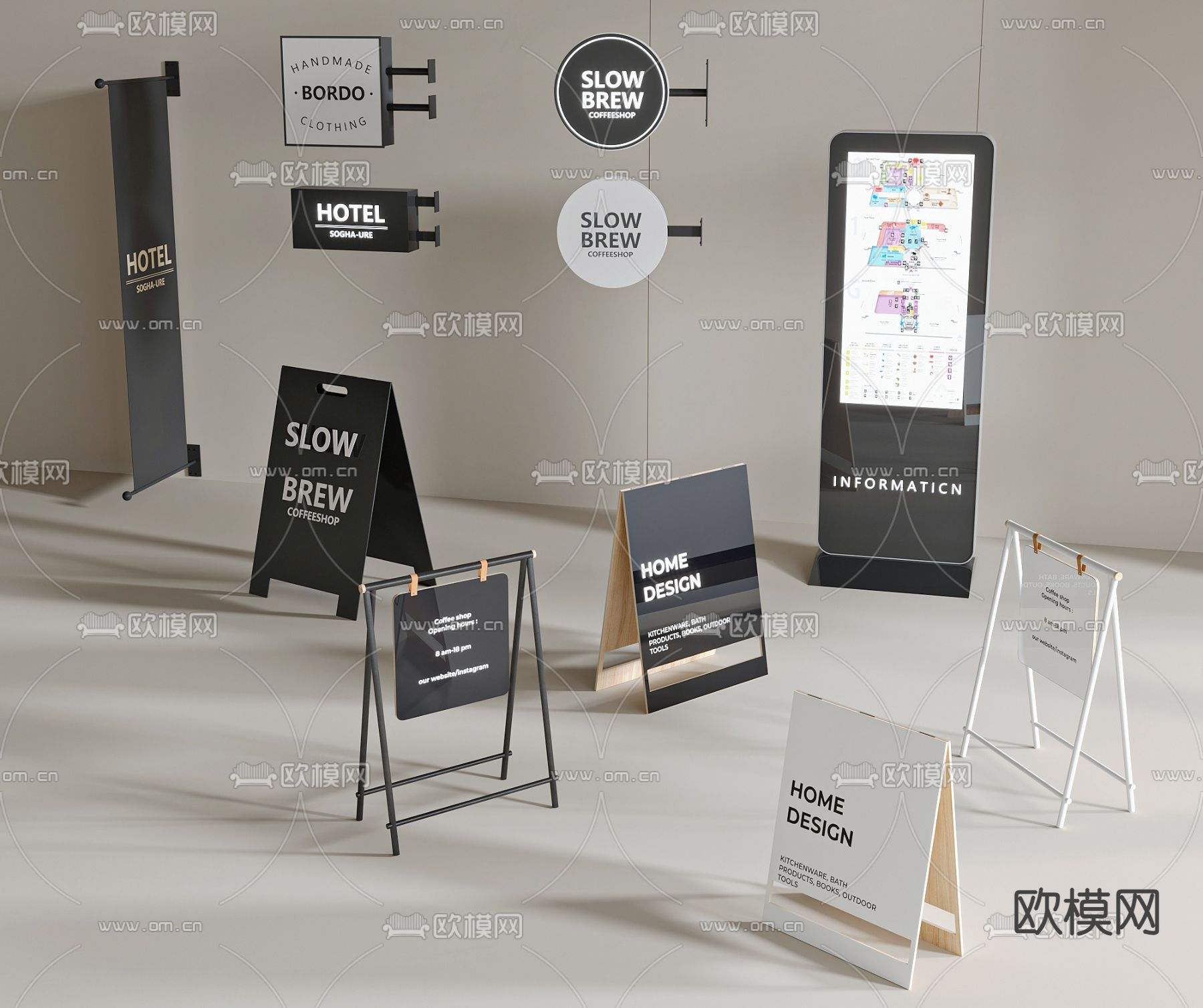 广告牌 导视牌 灯箱 指引牌3d模型下载
