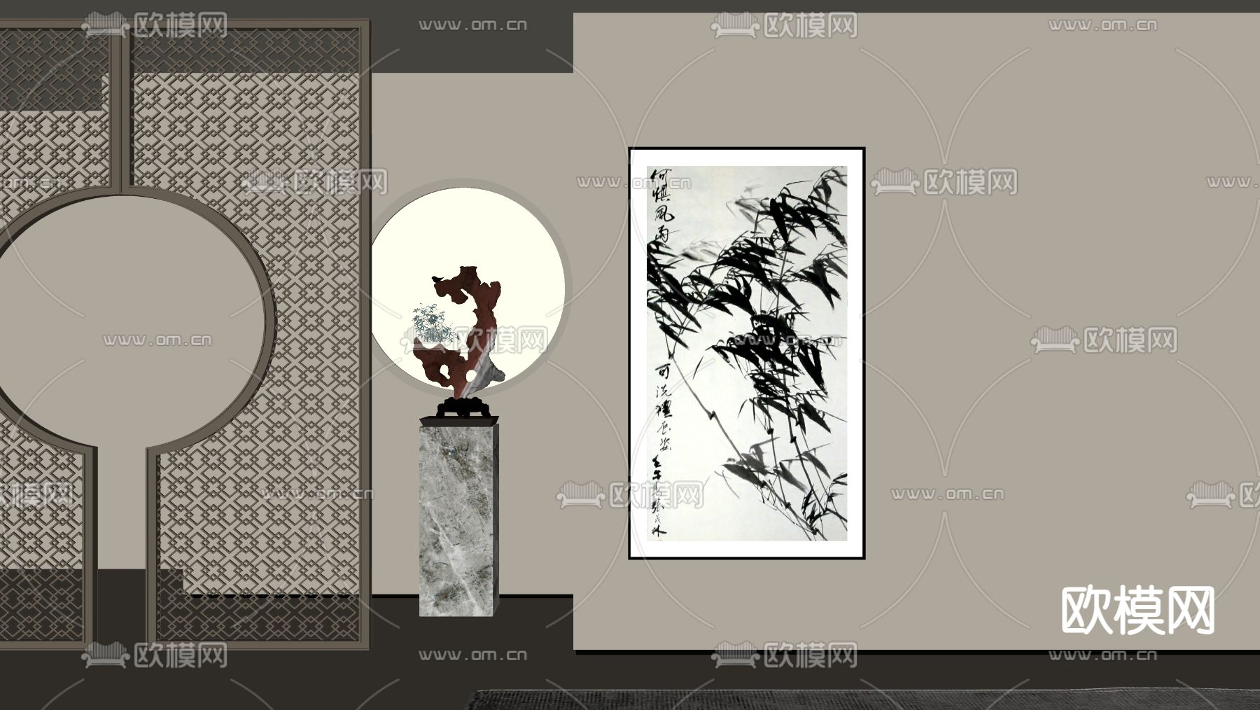 新中式装饰画 挂画su模型下载（渲染图1）