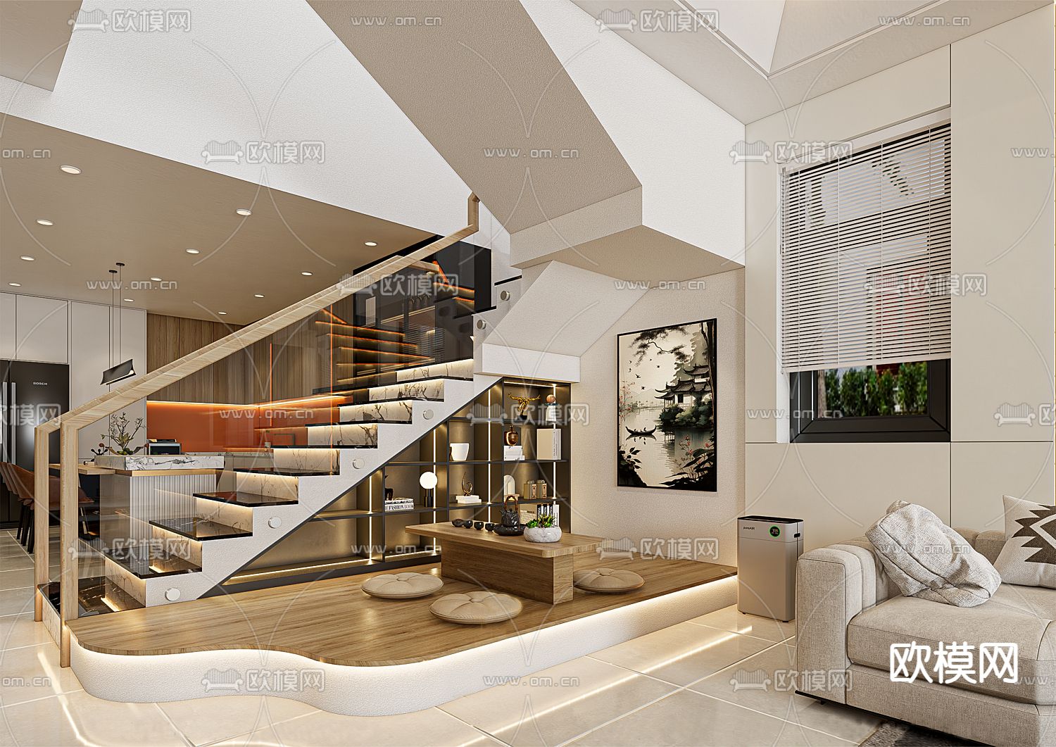 现代别墅客厅su模型下载（渲染图3）