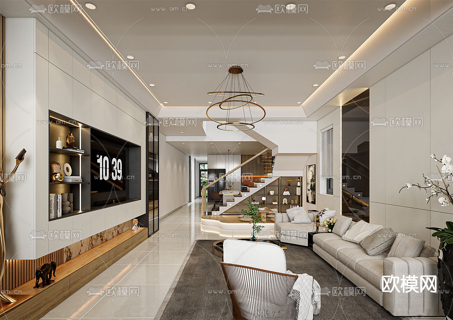 现代别墅客厅su模型下载（渲染图5）