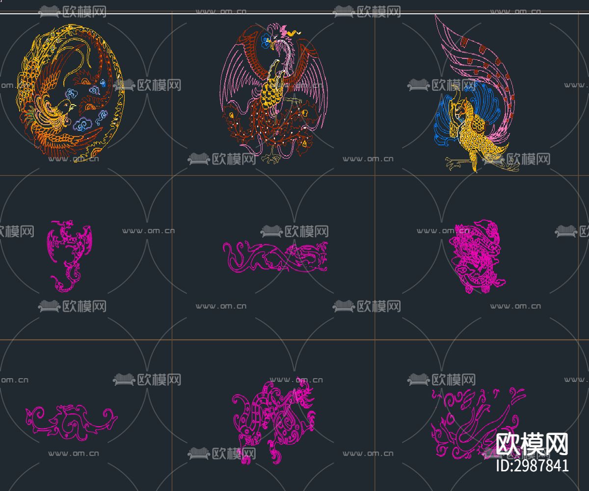 龙凤图案合集cad图库下载（渲染图2）