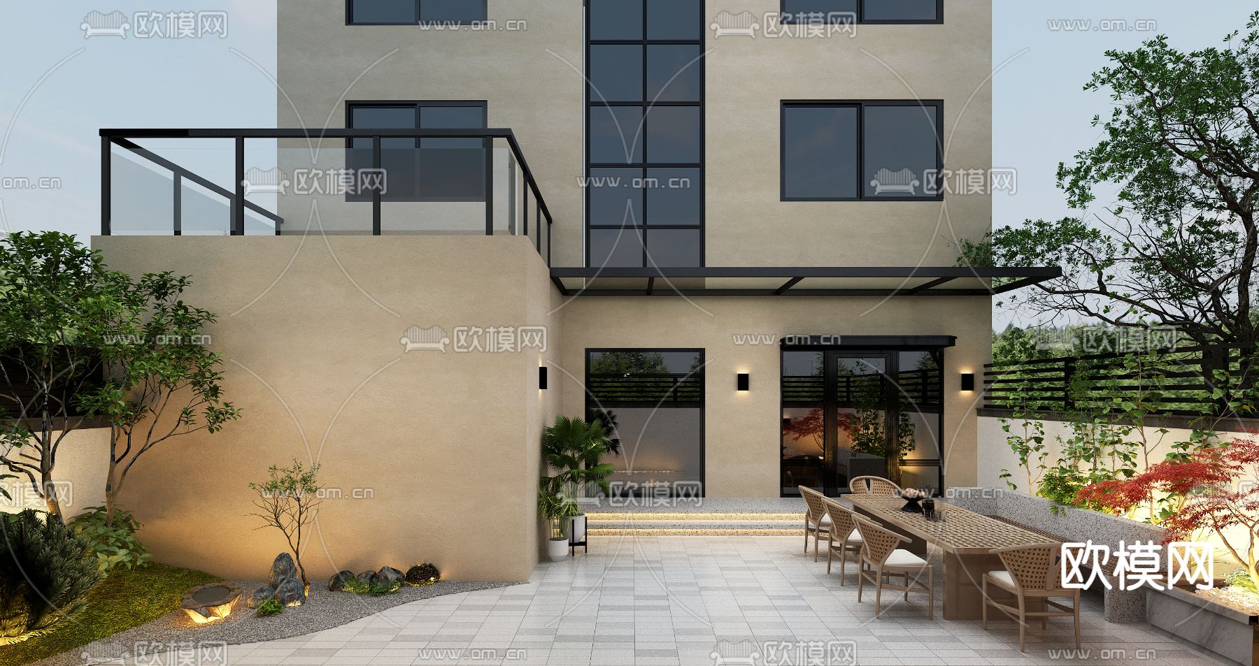 别墅庭院 花园3d模型下载（渲染图1）