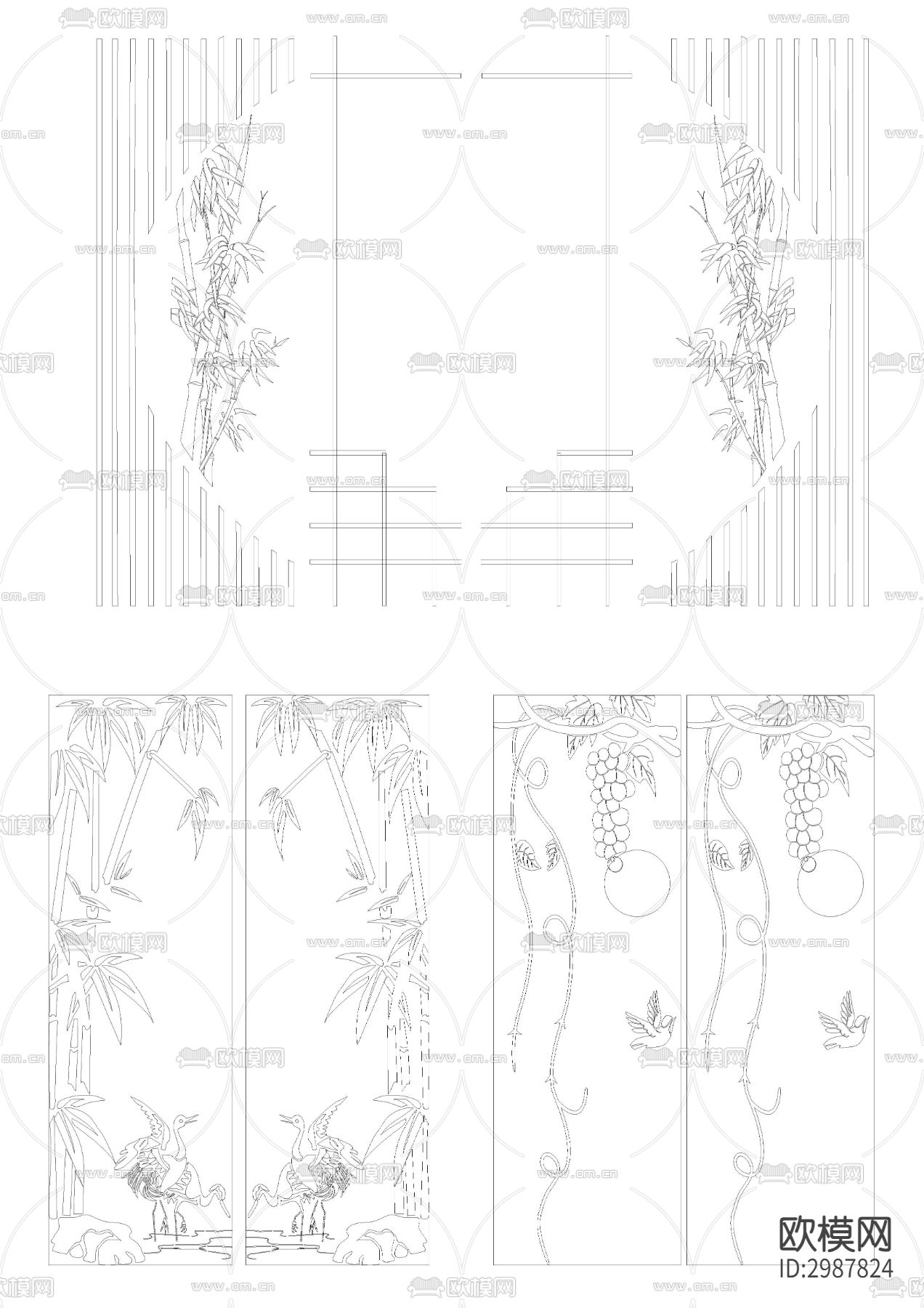 装饰画雕刻图案cad图库下载（渲染图9）