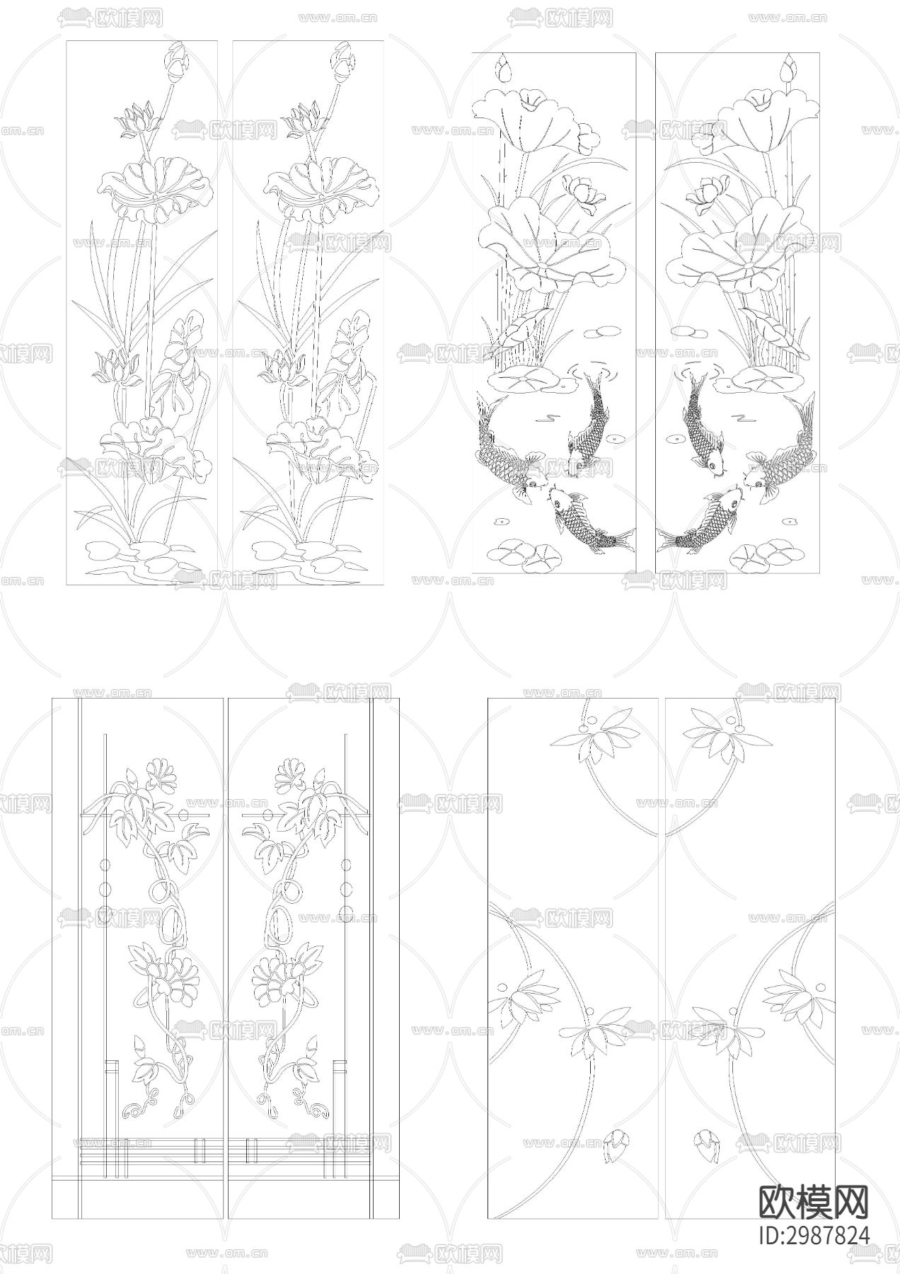 装饰画雕刻图案cad图库下载（渲染图10）
