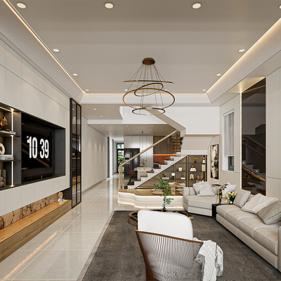  现代别墅客厅su模型 