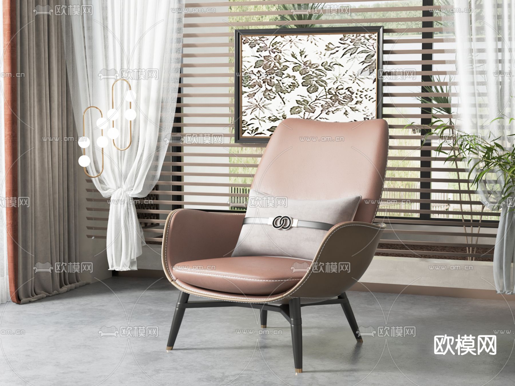 简欧休闲椅su模型下载（渲染图2）