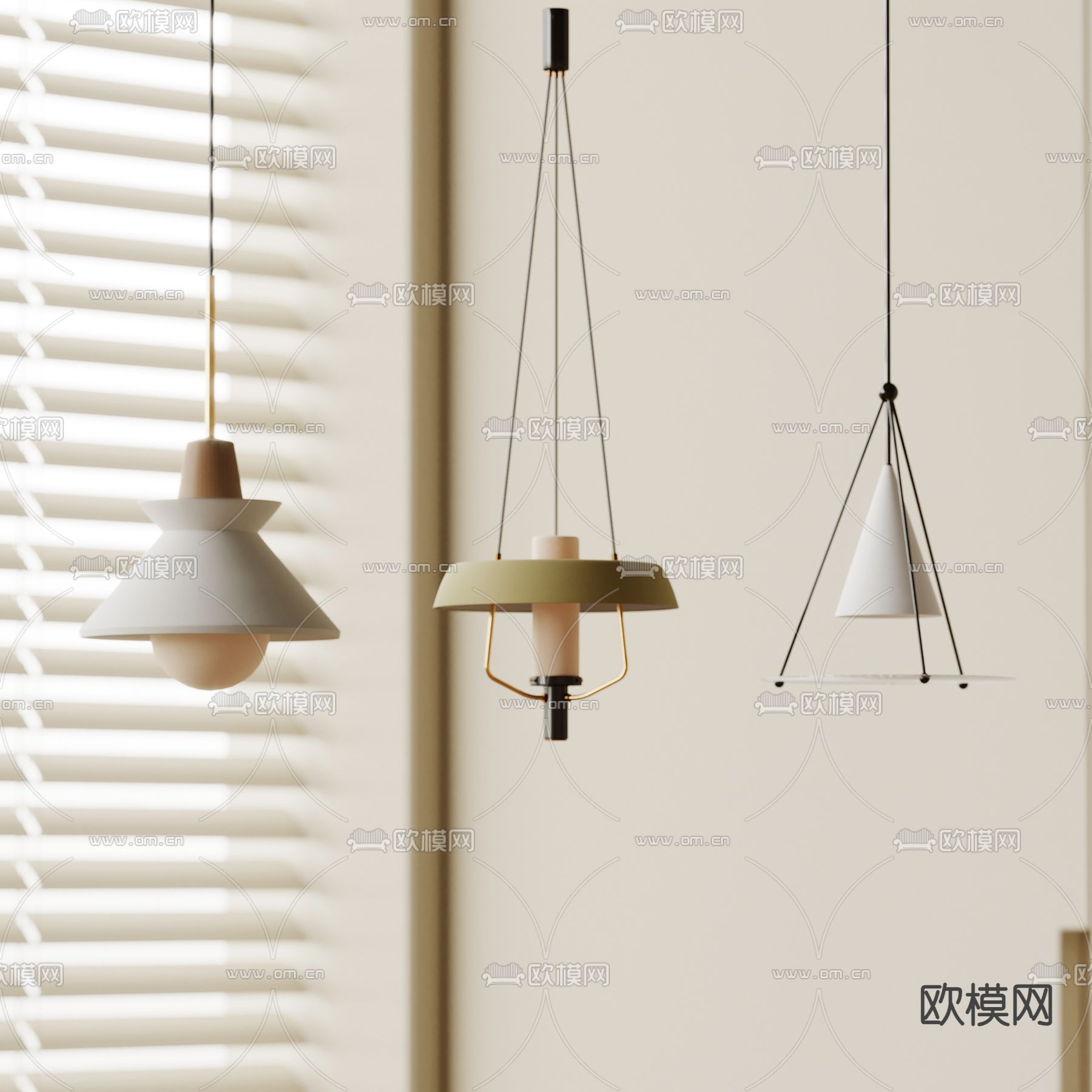 奶油风吊灯su模型下载（渲染图2）