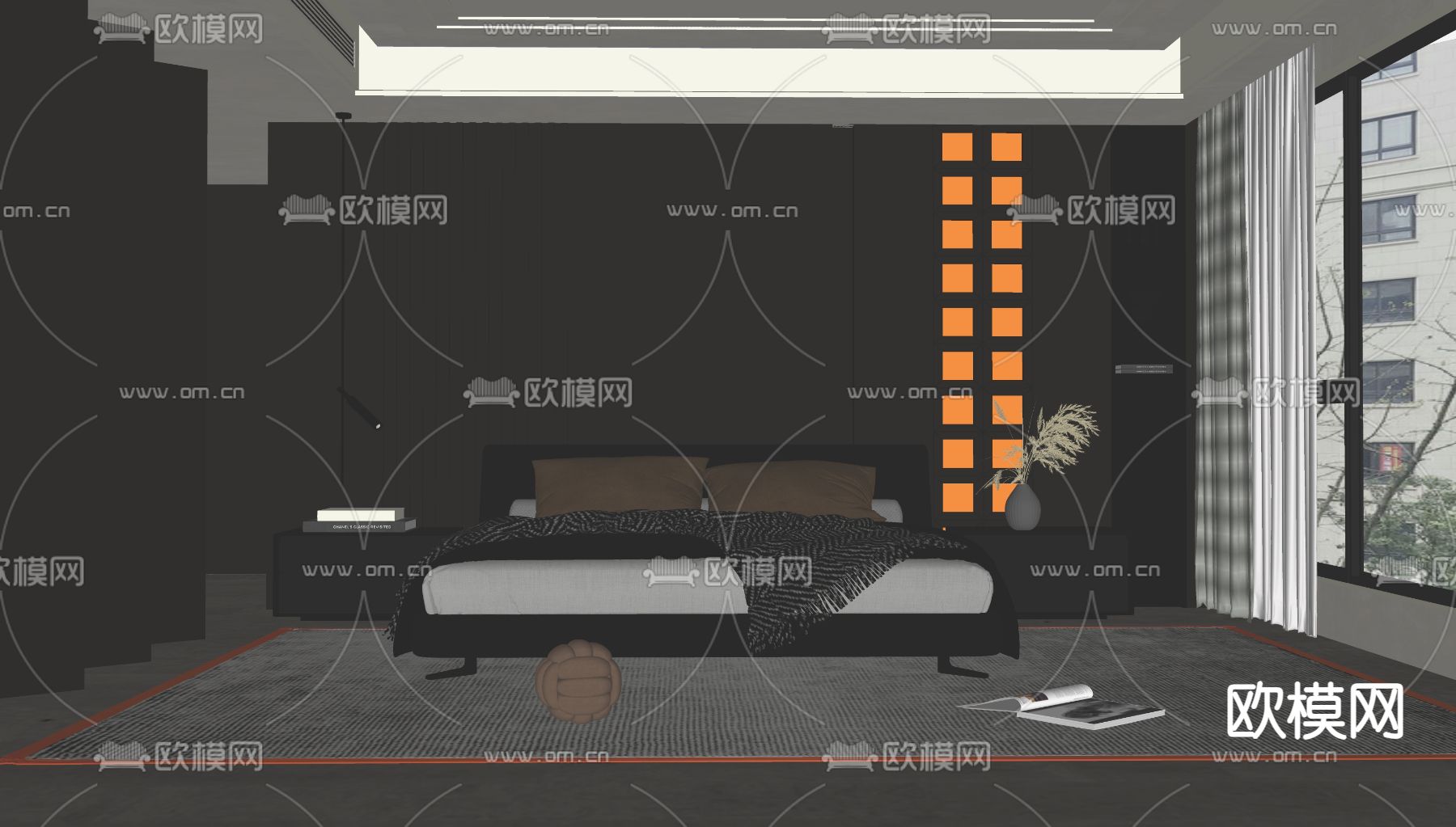 暗黑风卧室su模型下载（渲染图1）