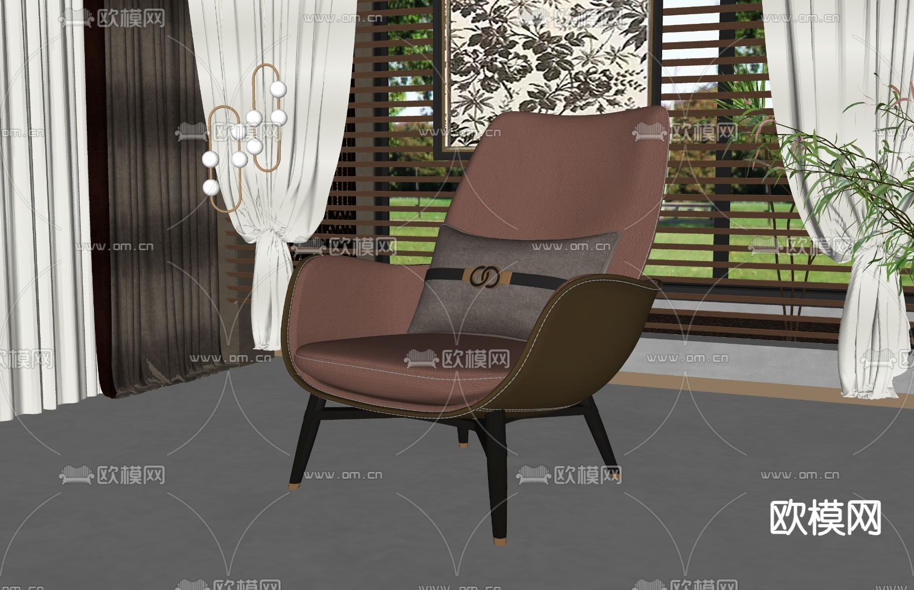 简欧休闲椅su模型下载（渲染图1）