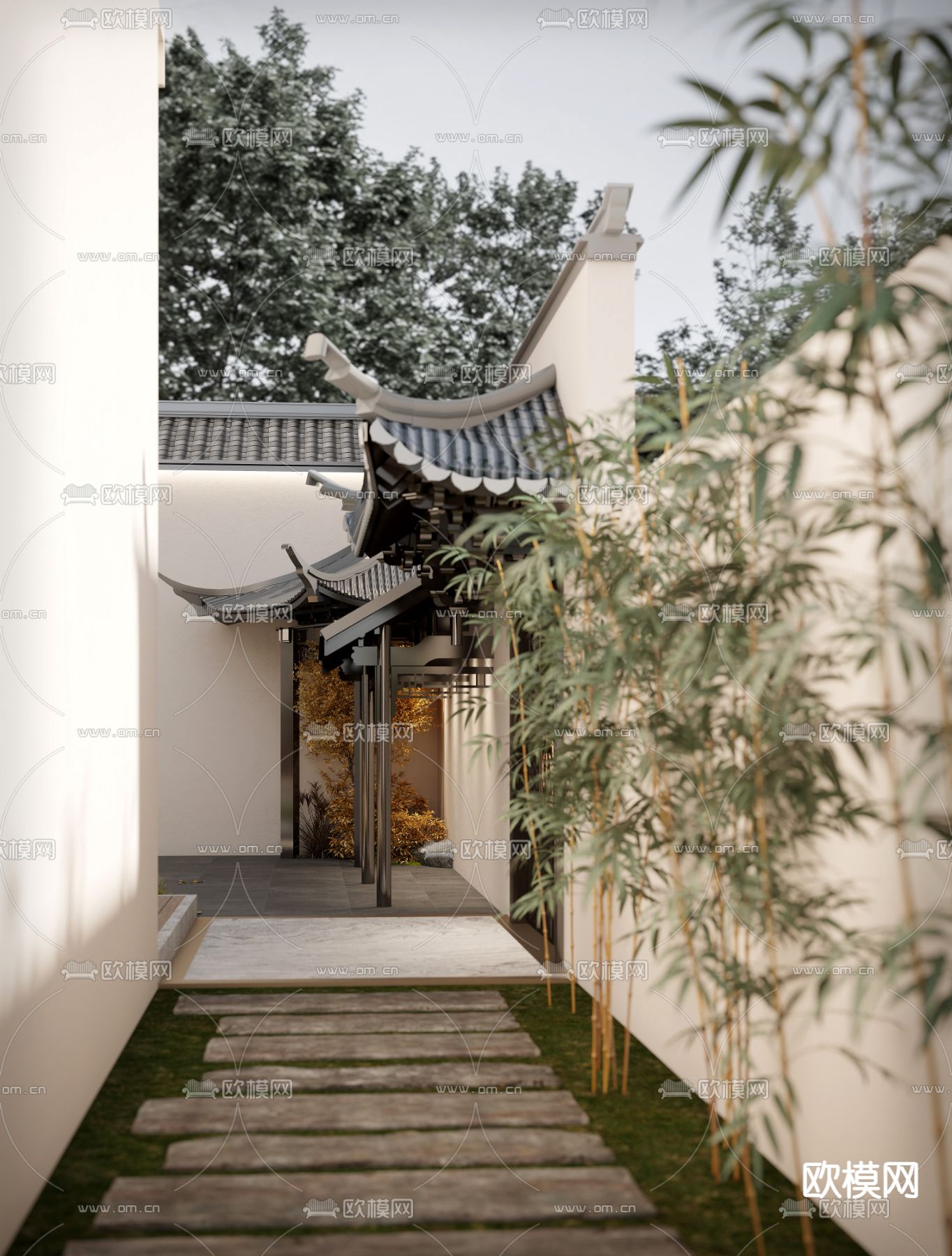 中式庭院 花园 亭子3d模型下载