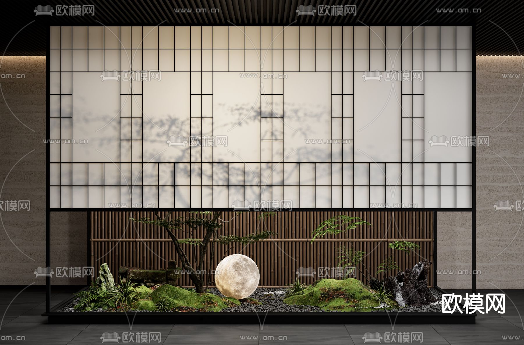 日式植物堆 室内造景3d模型下载