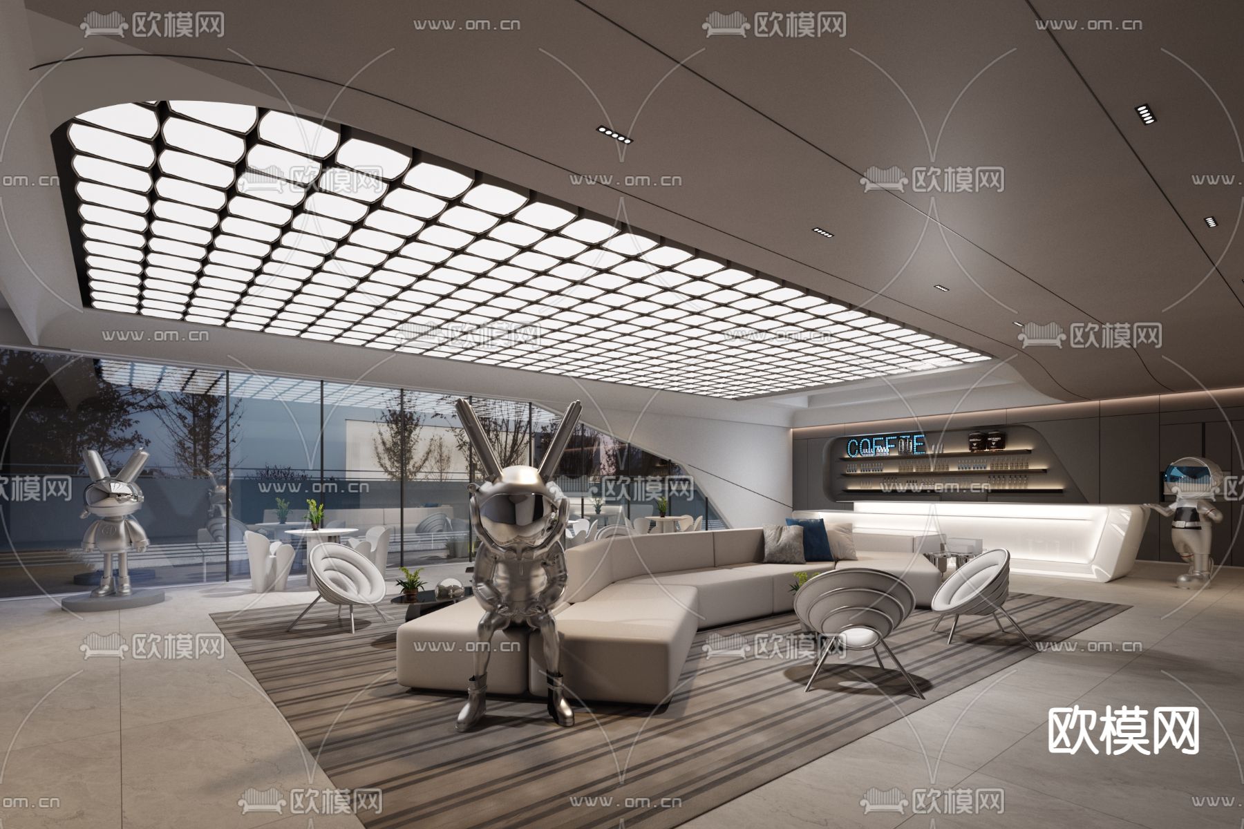 达观设计 潮玩咖啡厅3d模型下载