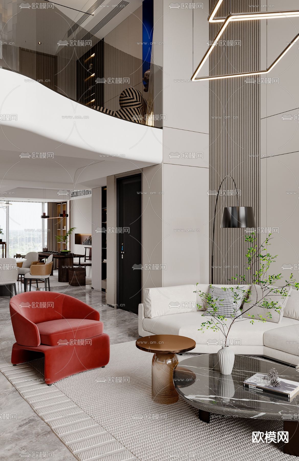 别墅大堂 挑空客厅3d模型下载（渲染图2）