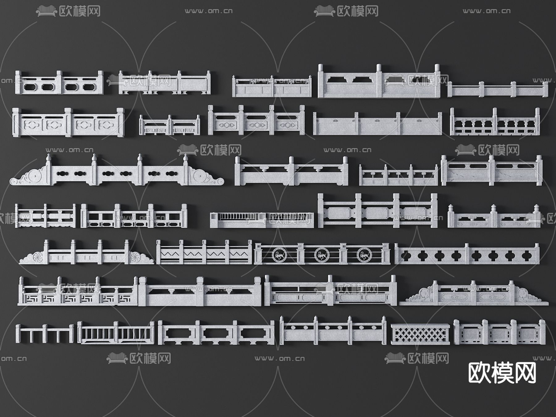 中式石栏杆 桥栏杆 河道栏杆3d模型下载