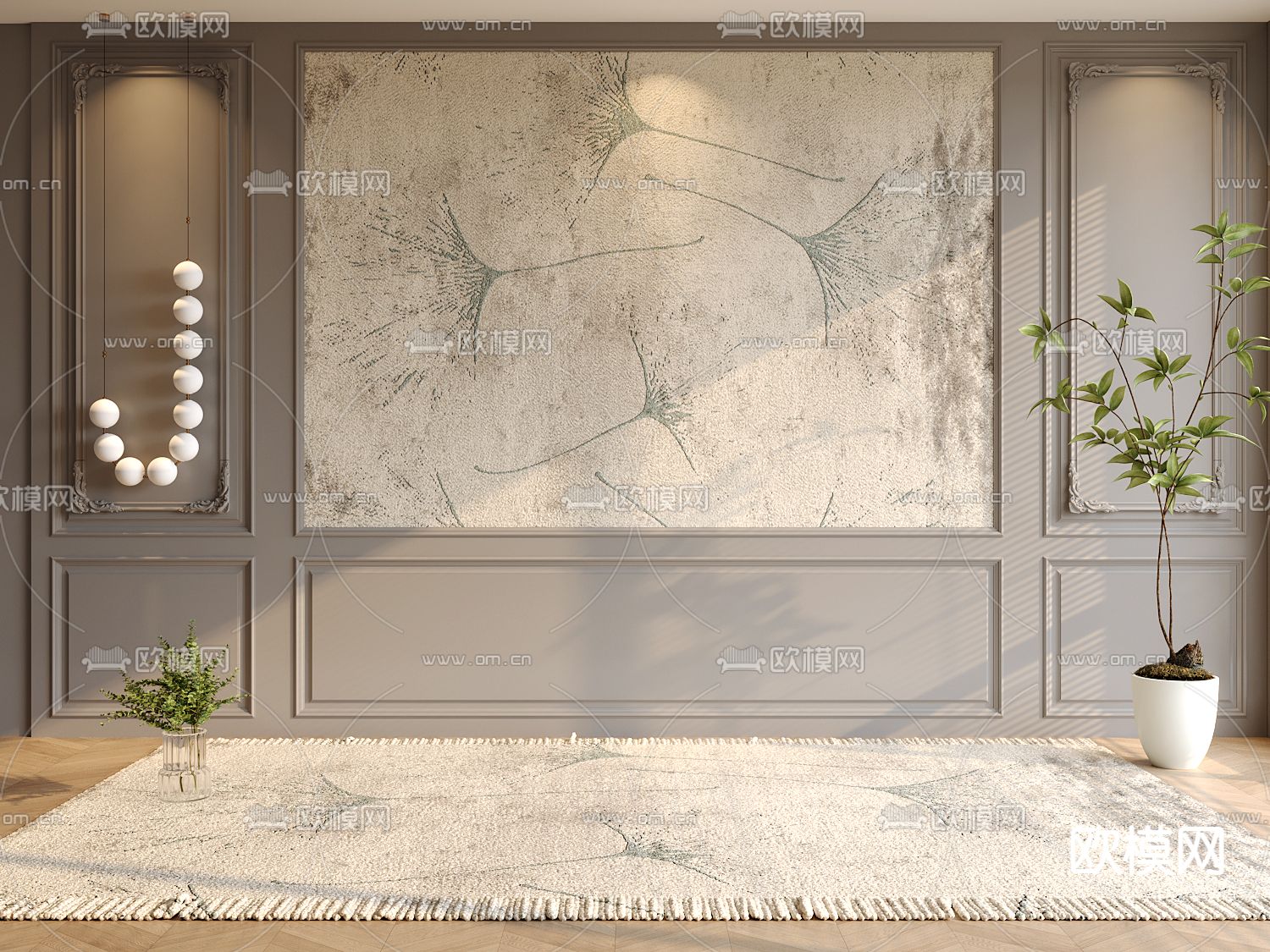 美式沙发背景3d模型下载