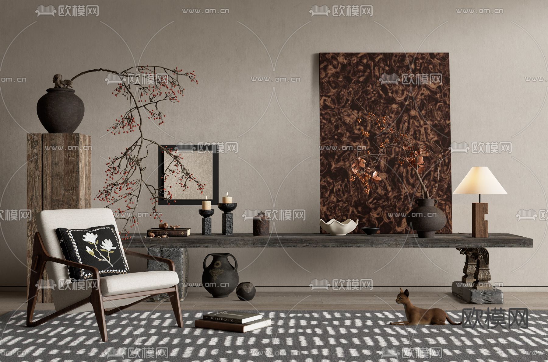 侘寂风条案 端景台3d模型下载