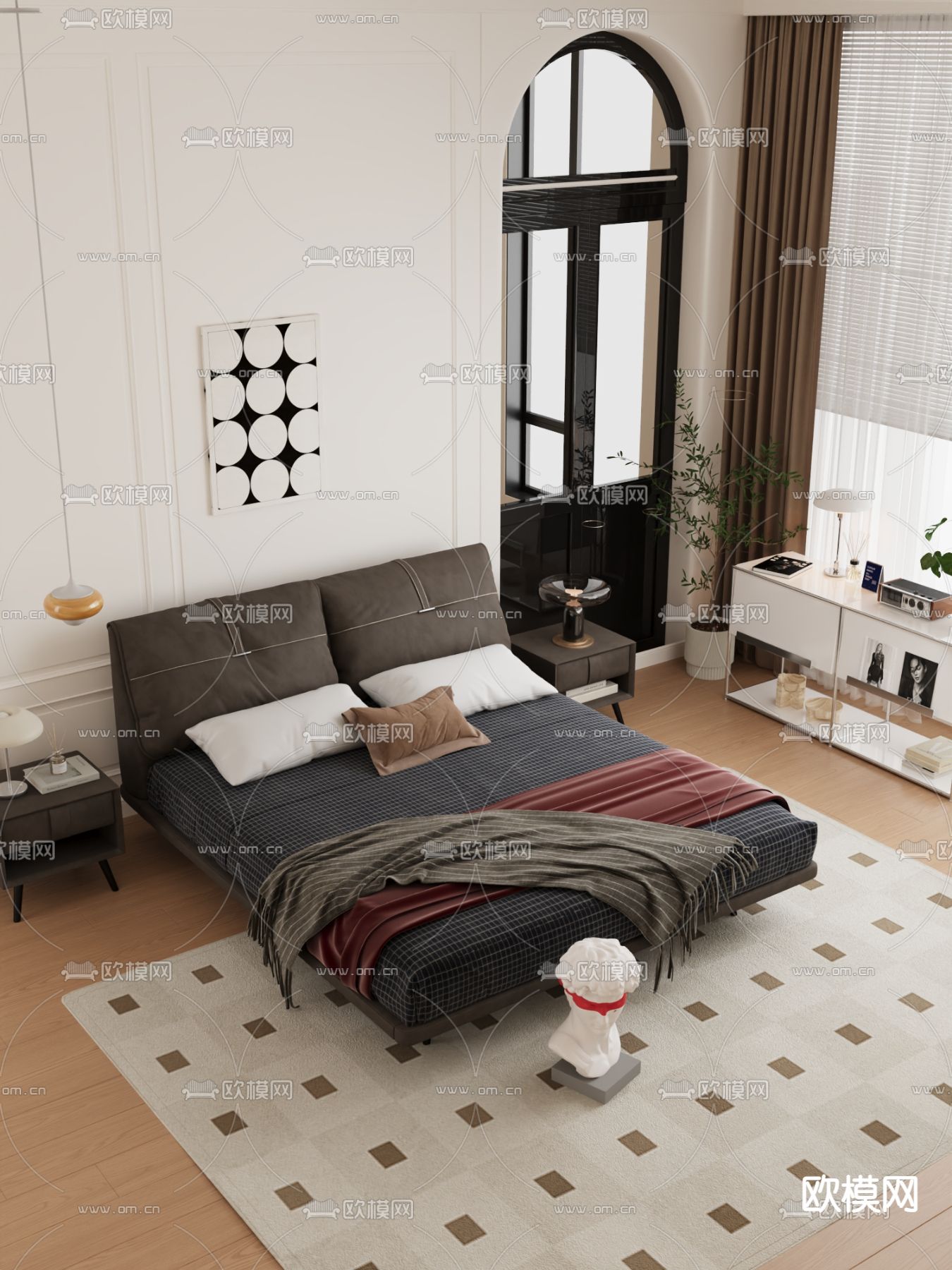 皮革双人床3d模型下载（渲染图1）