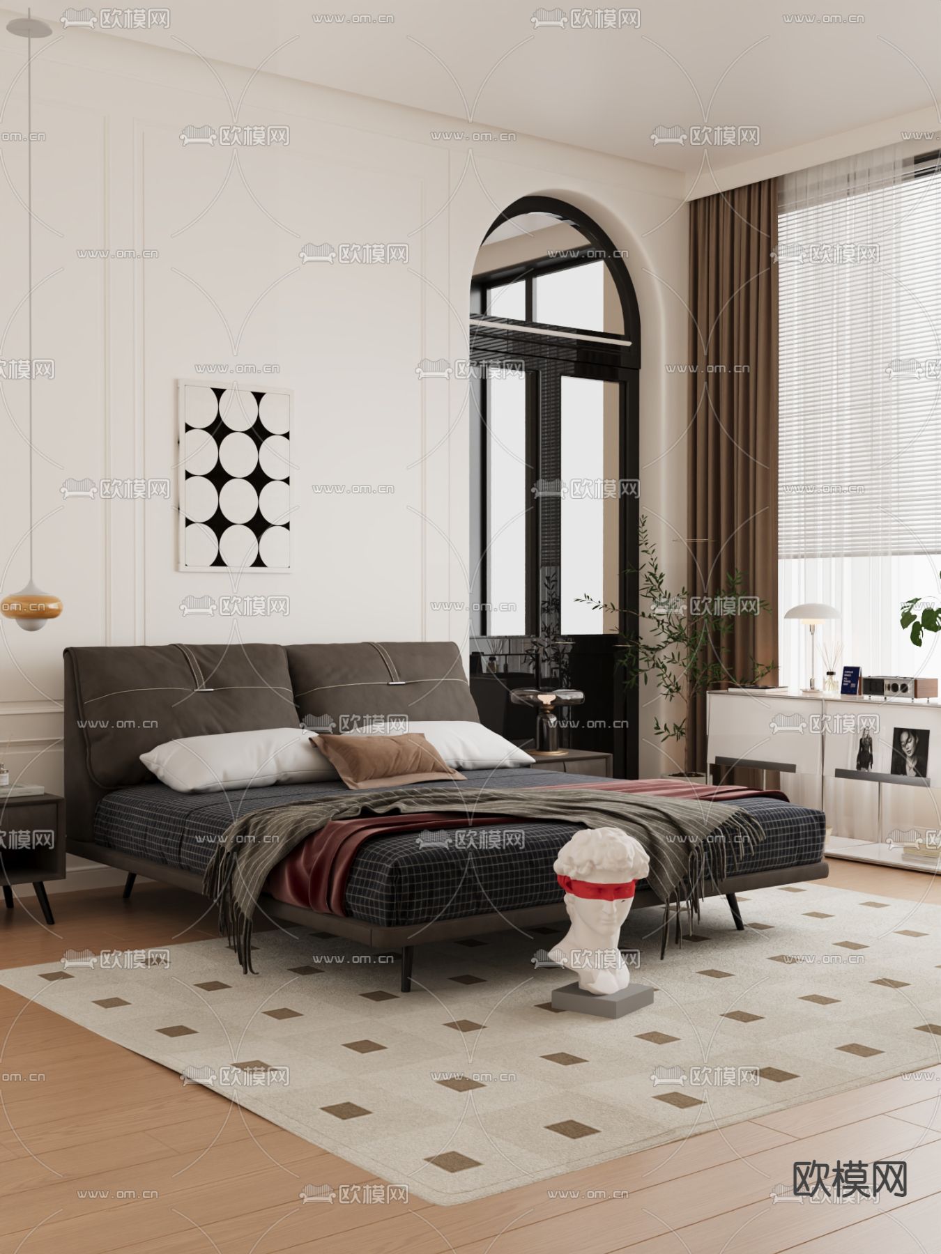 皮革双人床3d模型下载（渲染图2）