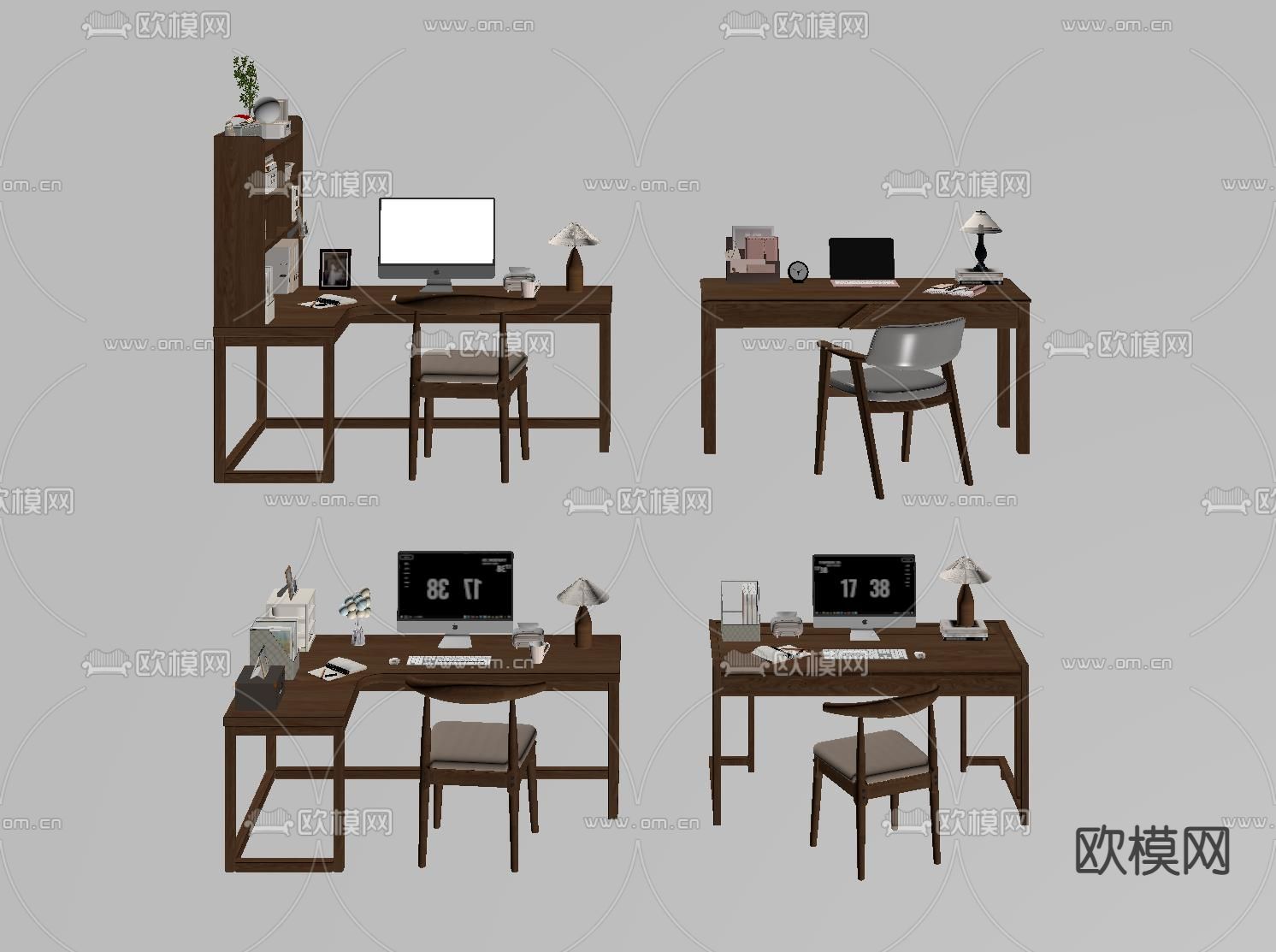 书桌 电脑桌 写字台su模型下载（渲染图2）