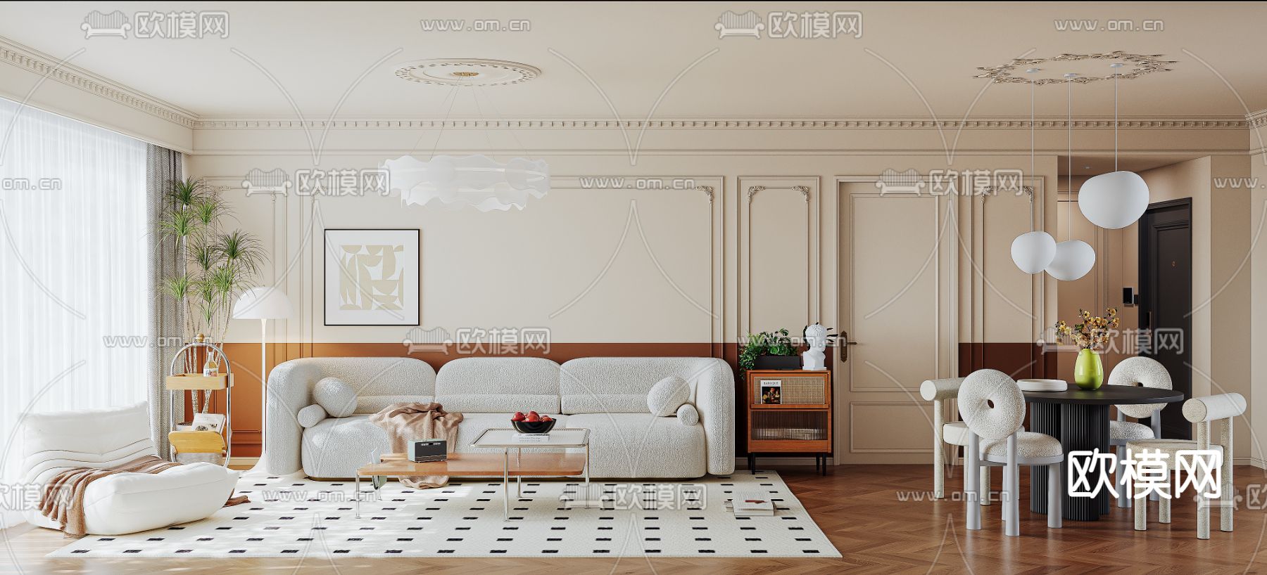 美式客餐厅3d模型下载（渲染图1）