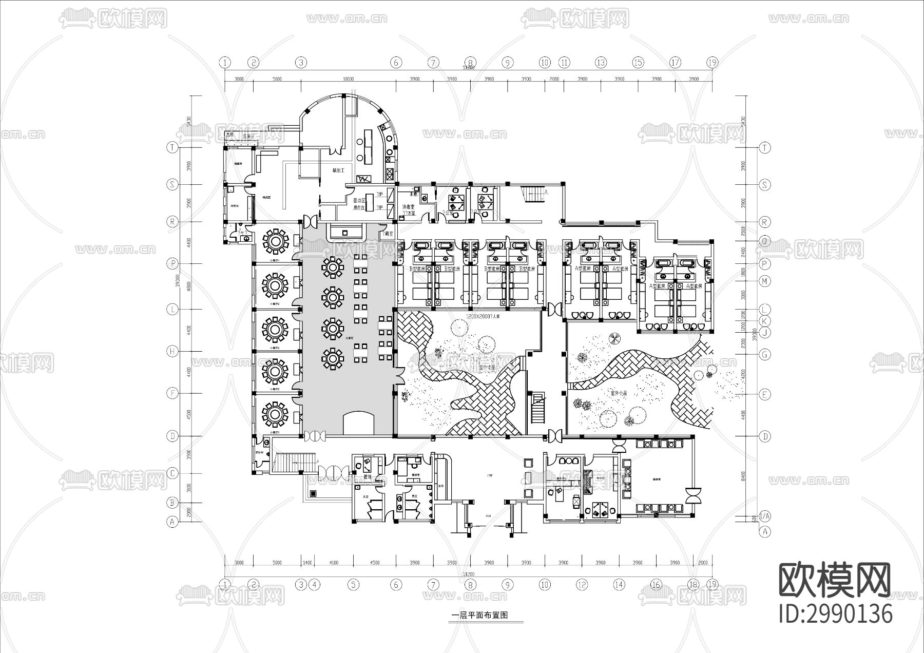 两层民宿旅馆cad平面图下载（渲染图2）