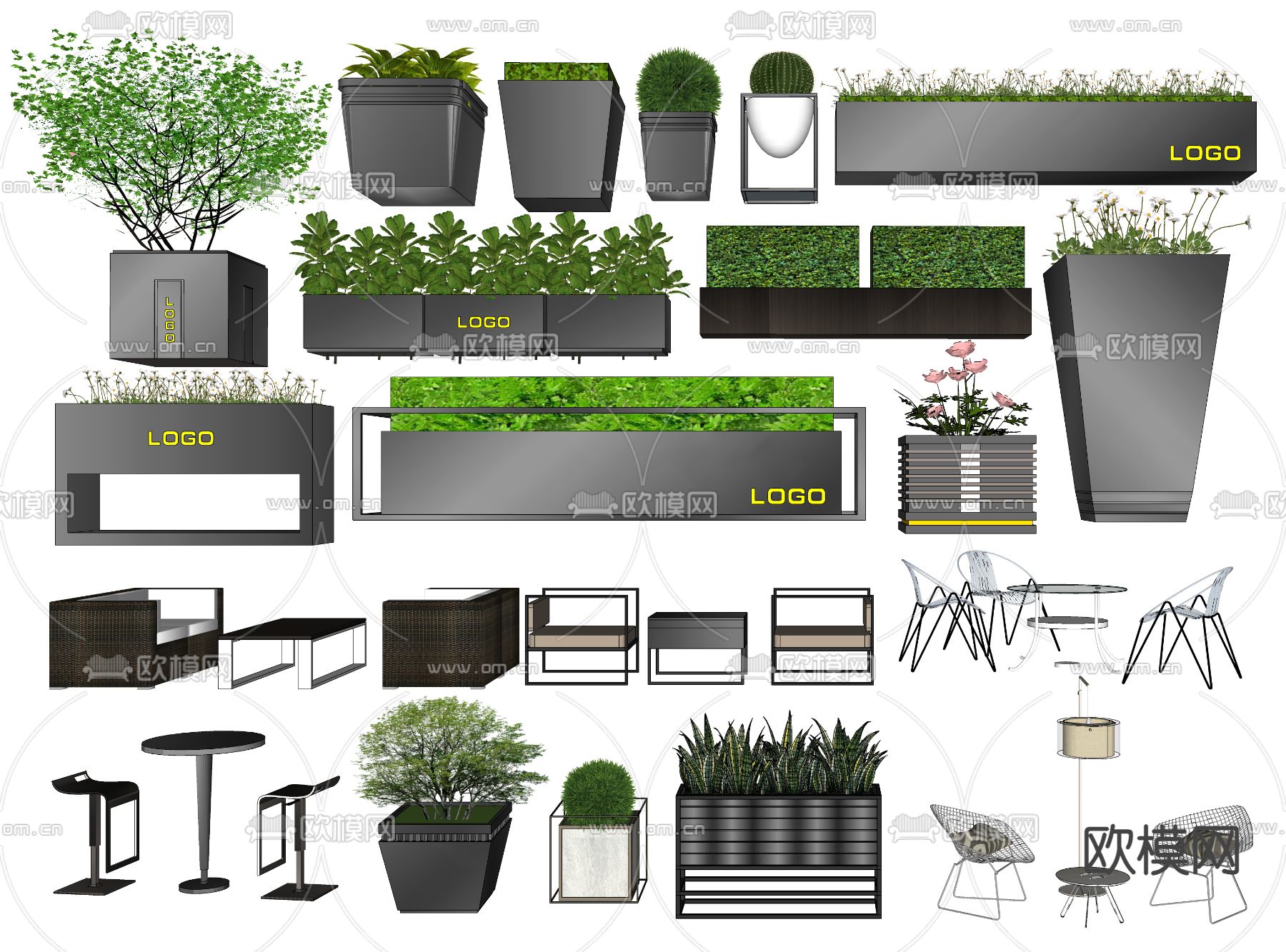 户外外摆 花箱 花钵 种植池 花池su模型下载（渲染图2）