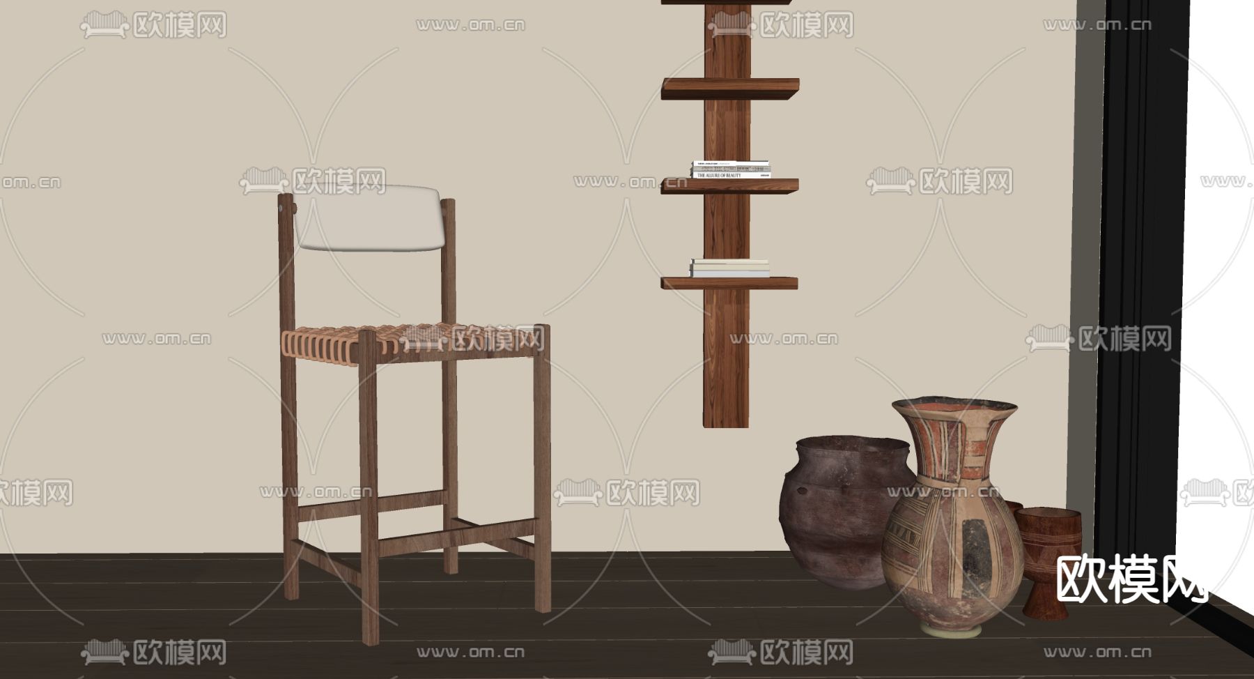 中古风吧椅 吧凳 高脚凳su模型下载（渲染图2）