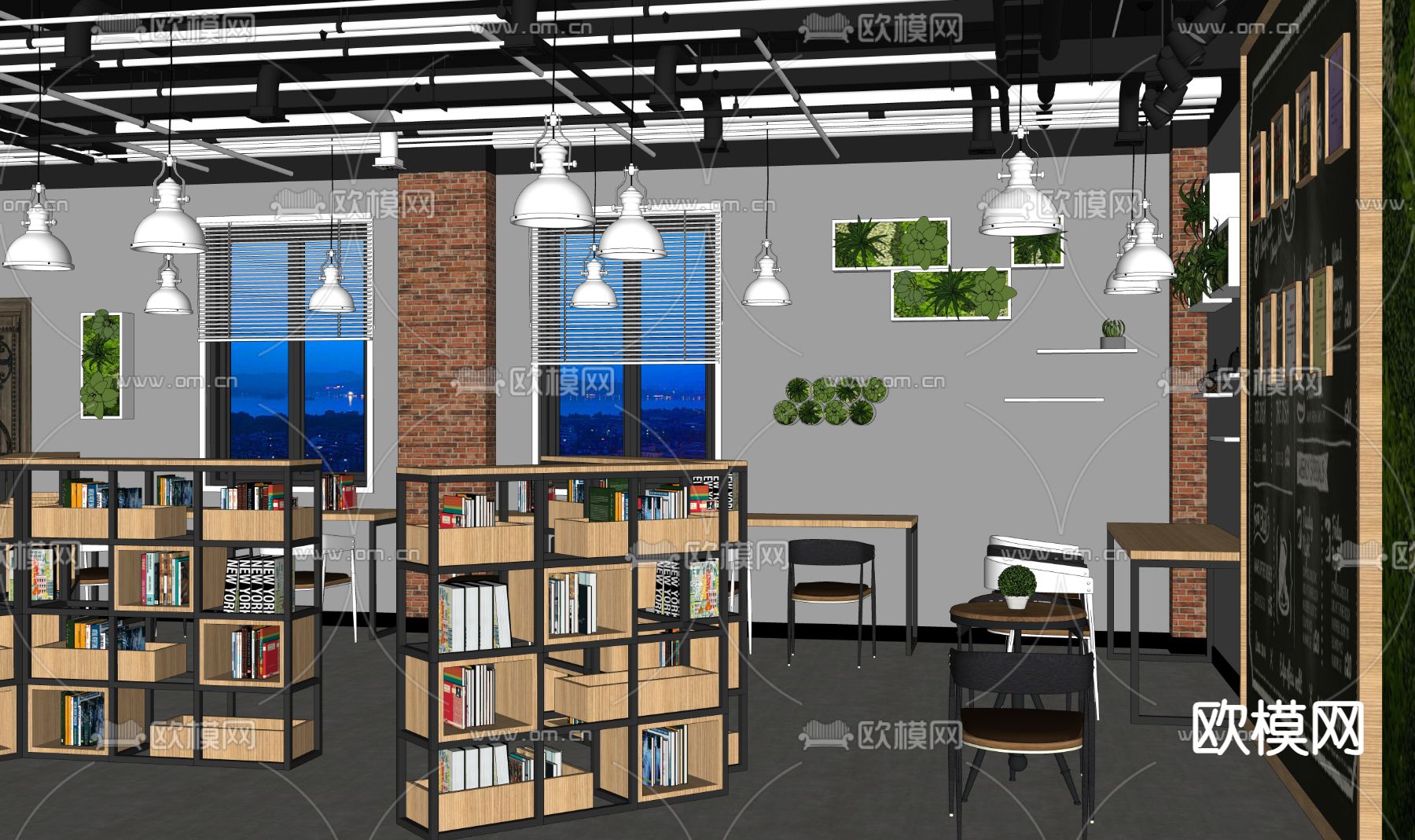 图书室 阅览室su模型下载（渲染图1）
