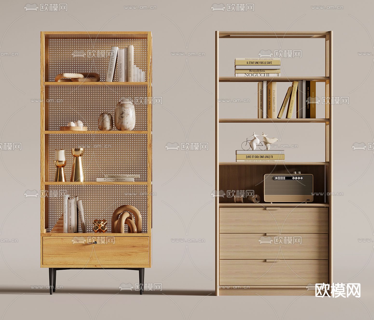 北欧书架 书柜 置物架su模型下载（渲染图1）