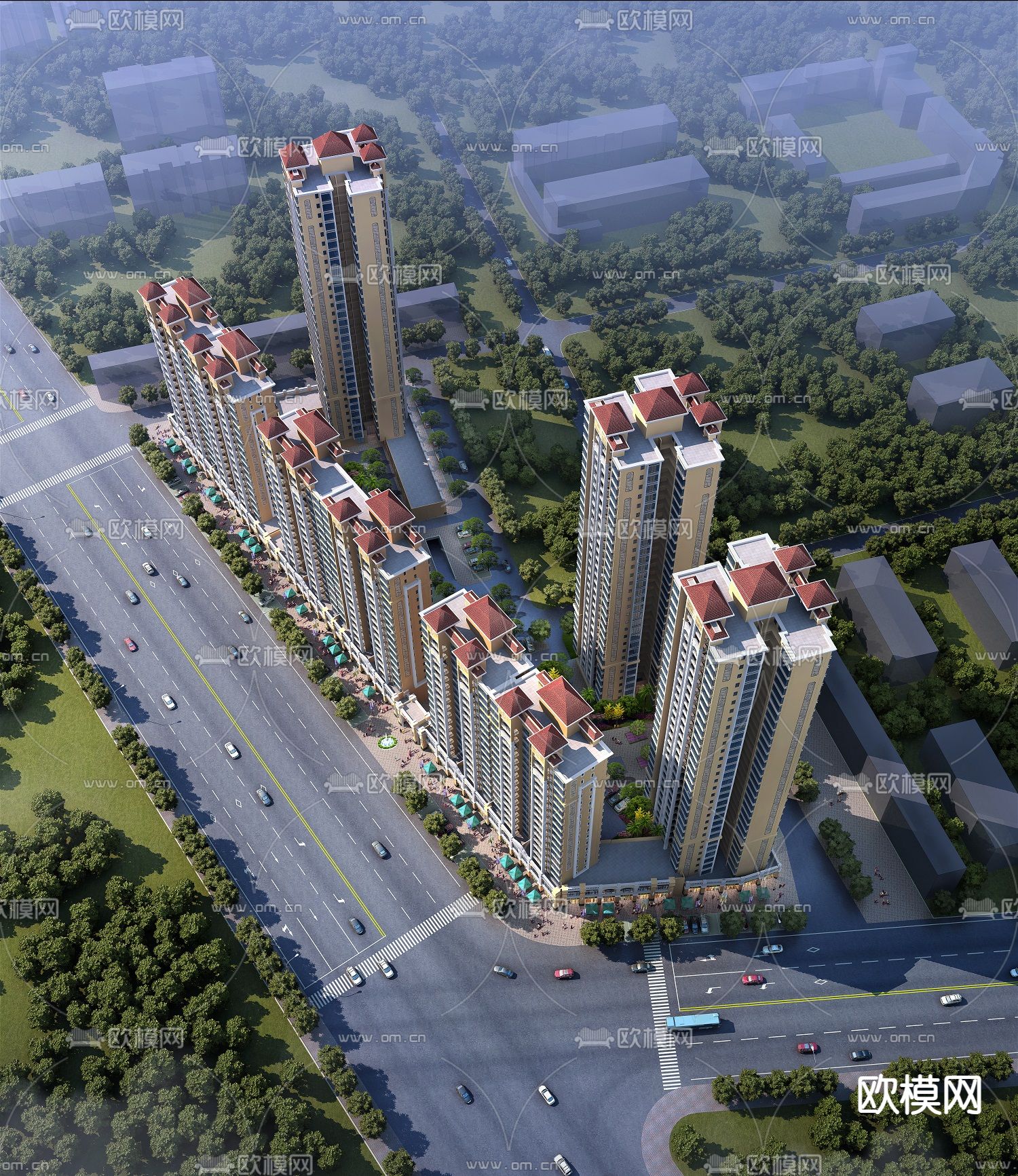 住宅小区鸟瞰3d模型下载（渲染图1）