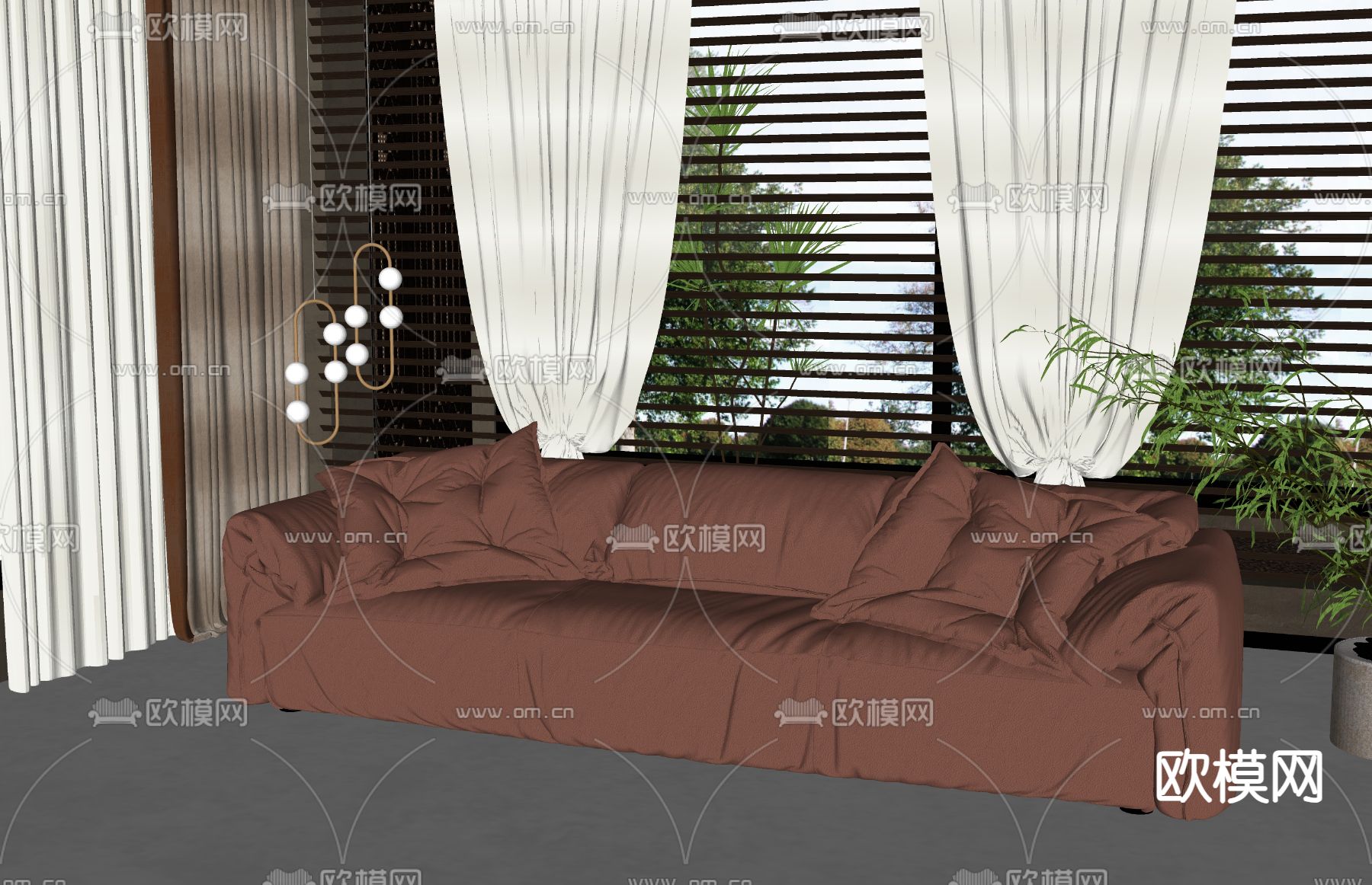 简欧多人沙发su模型下载（渲染图1）