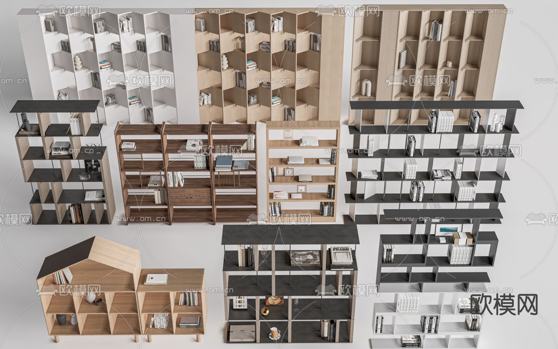 现代书架 书柜 展示架su模型下载（渲染图2）