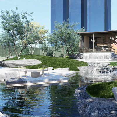 新中式庭院 小区景观su模型