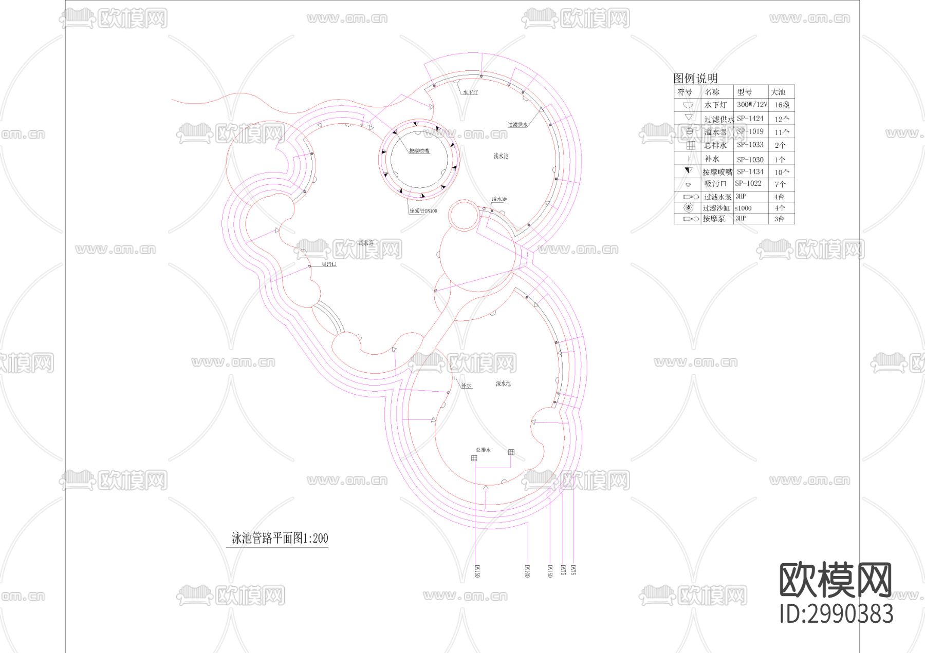 异形泳池cad大样图下载（渲染图1）