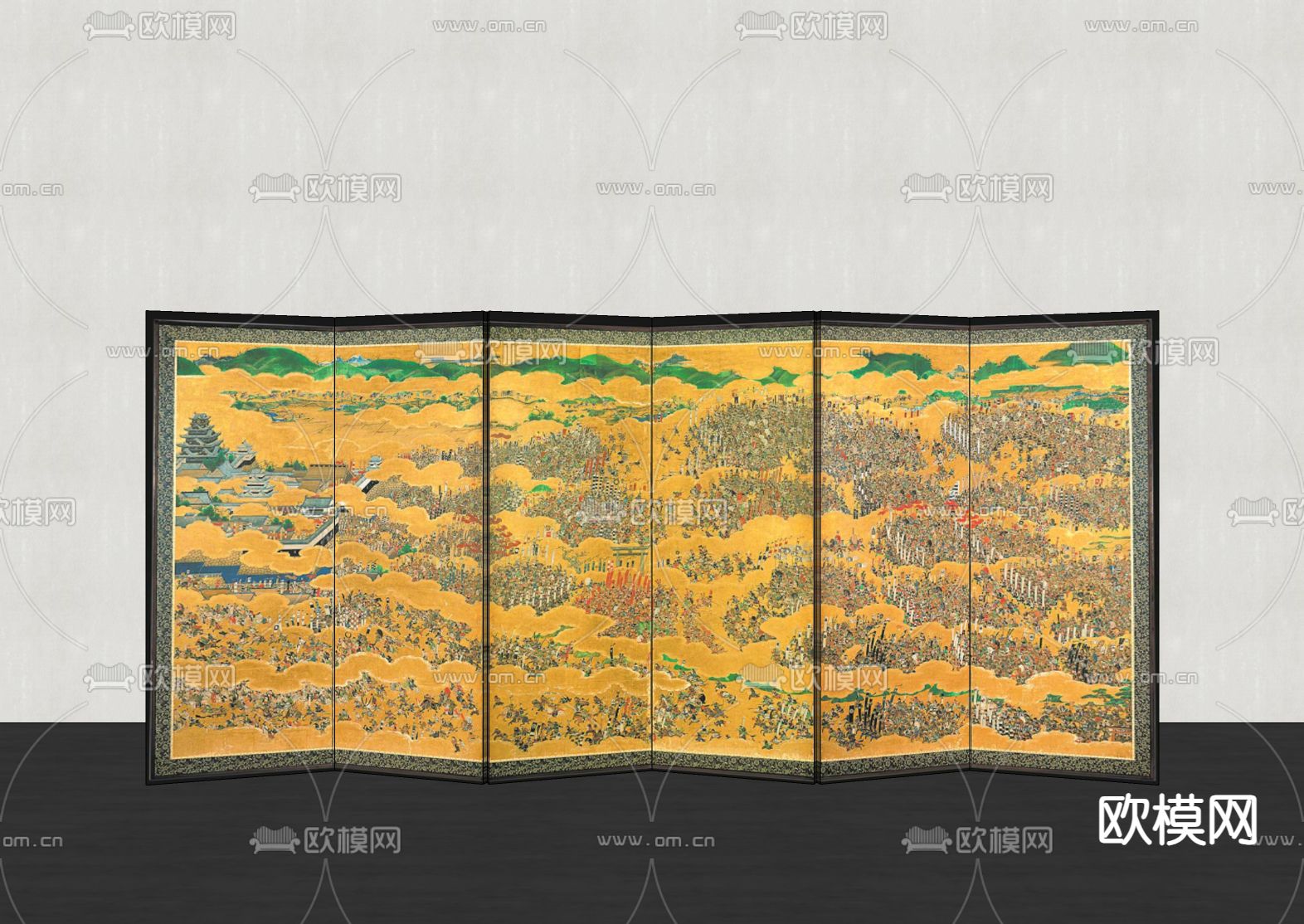 新中式屏风 隔断 国画su模型下载（渲染图3）