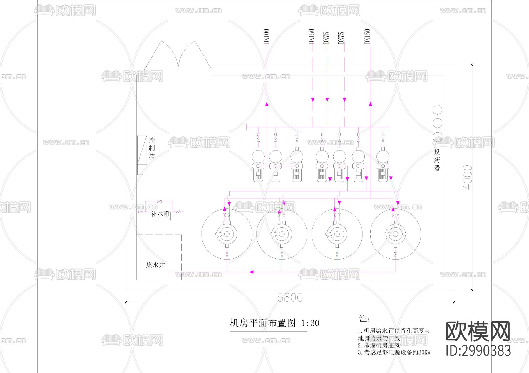 异形泳池cad大样图下载（渲染图3）