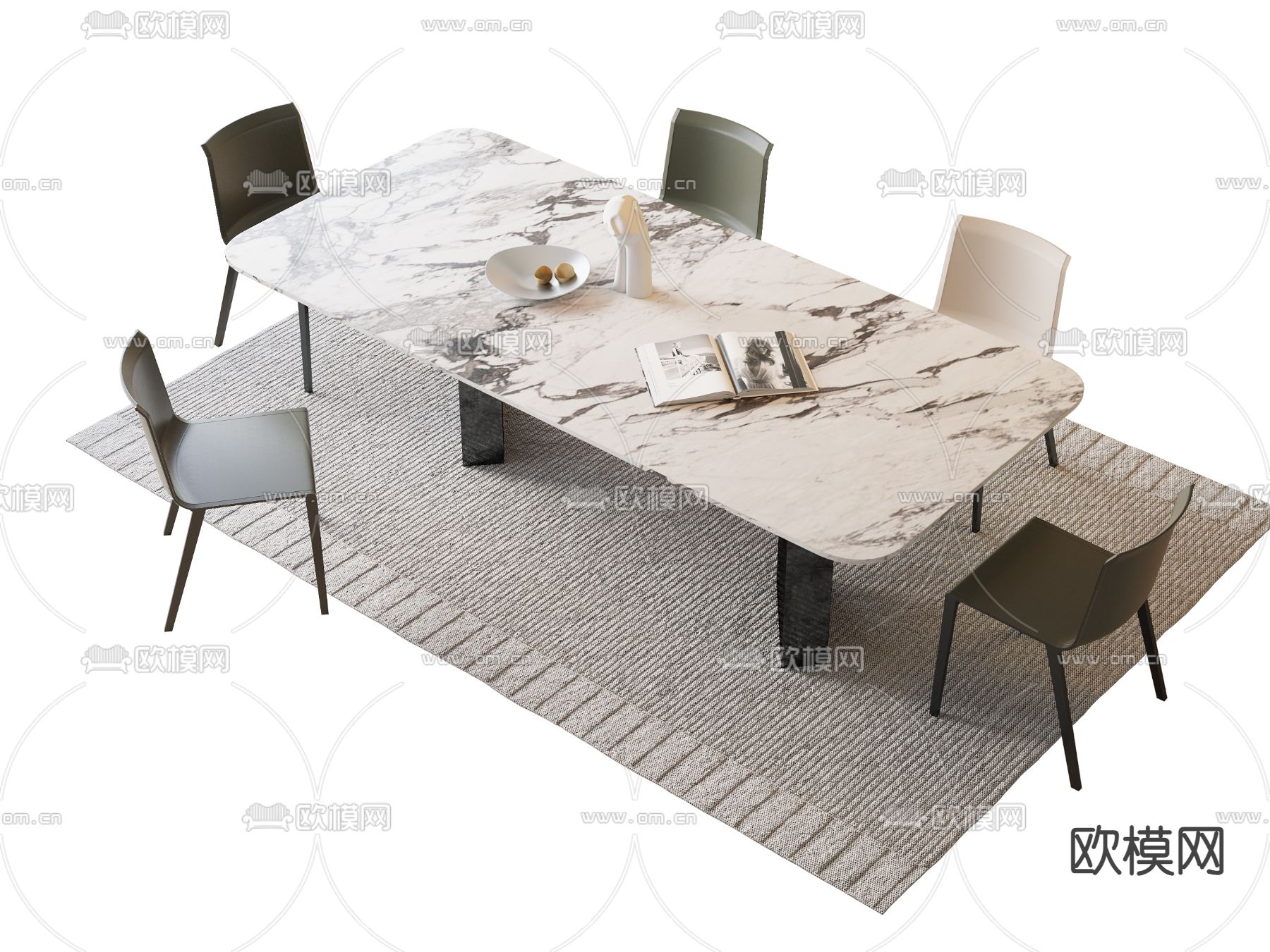 B&B 大理石餐桌椅3d模型下载