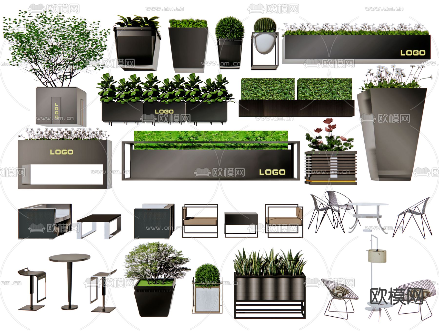 户外外摆 花箱 花钵 种植池 花池su模型下载（渲染图1）