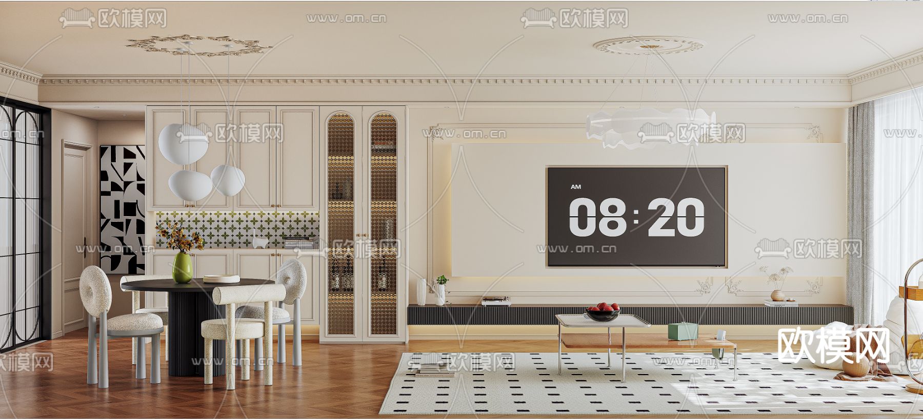 美式客餐厅3d模型下载（渲染图2）