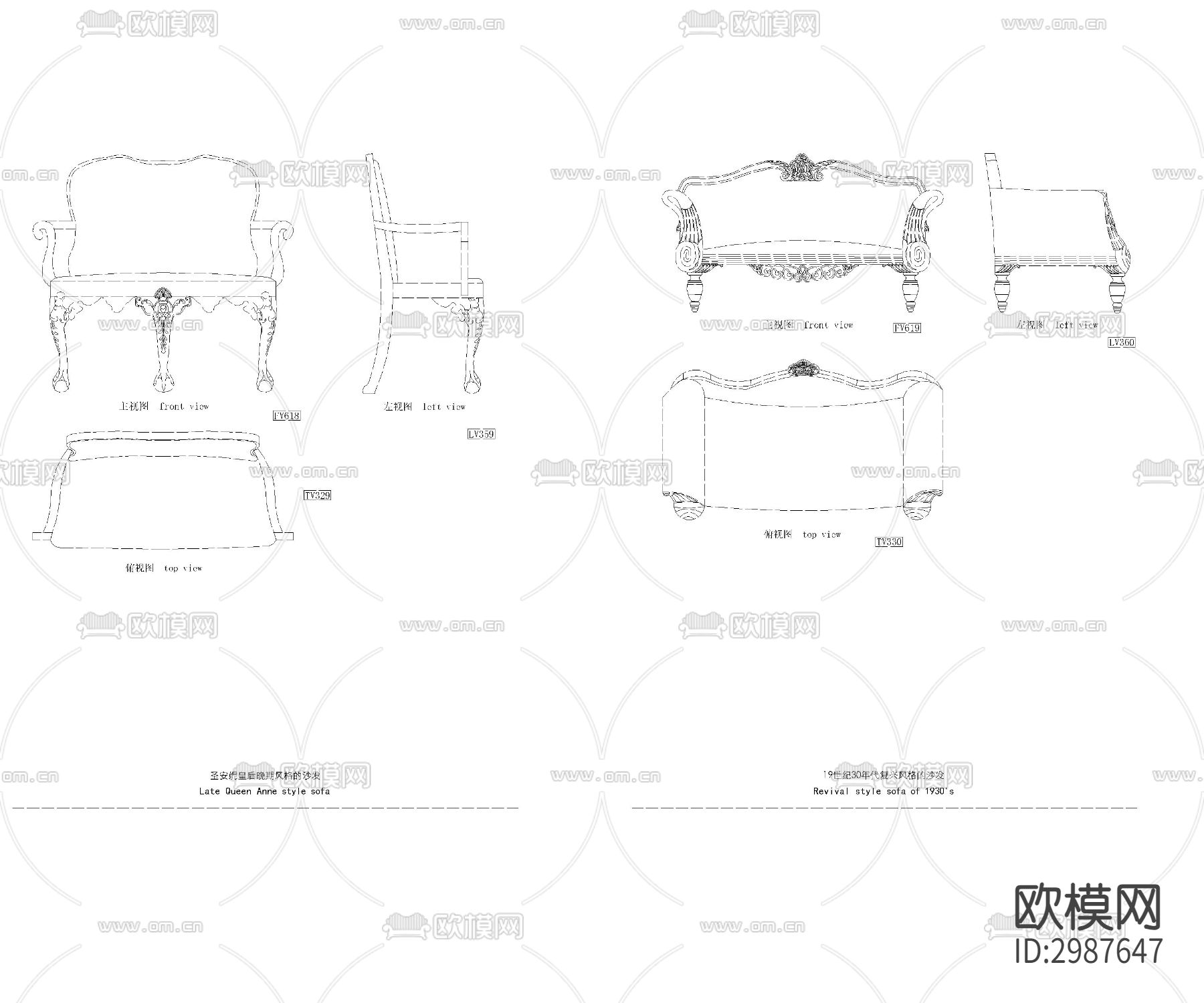 欧式古典家具cad图库下载（渲染图2）