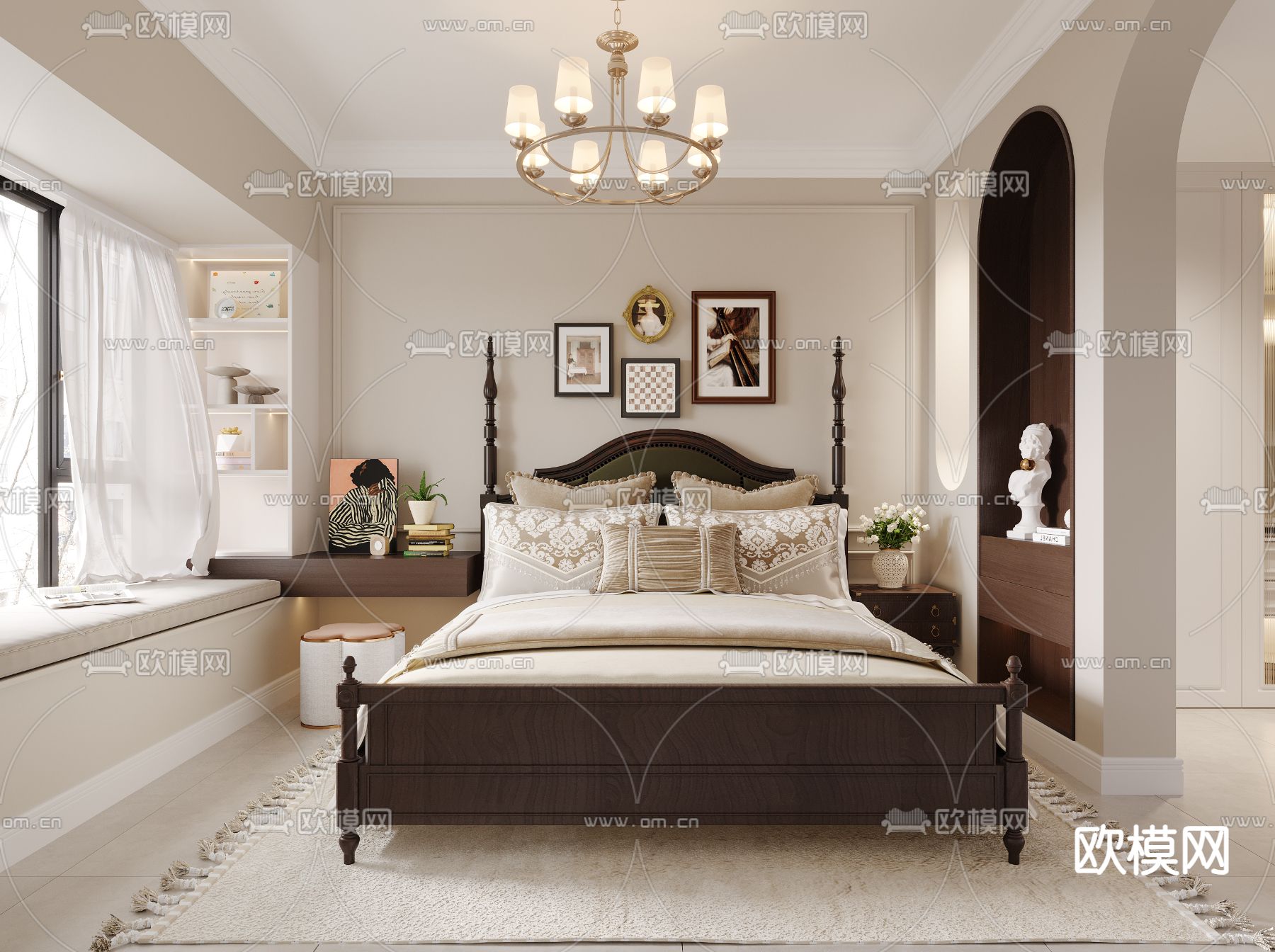 美式卧室 主卧 主人房3d模型下载