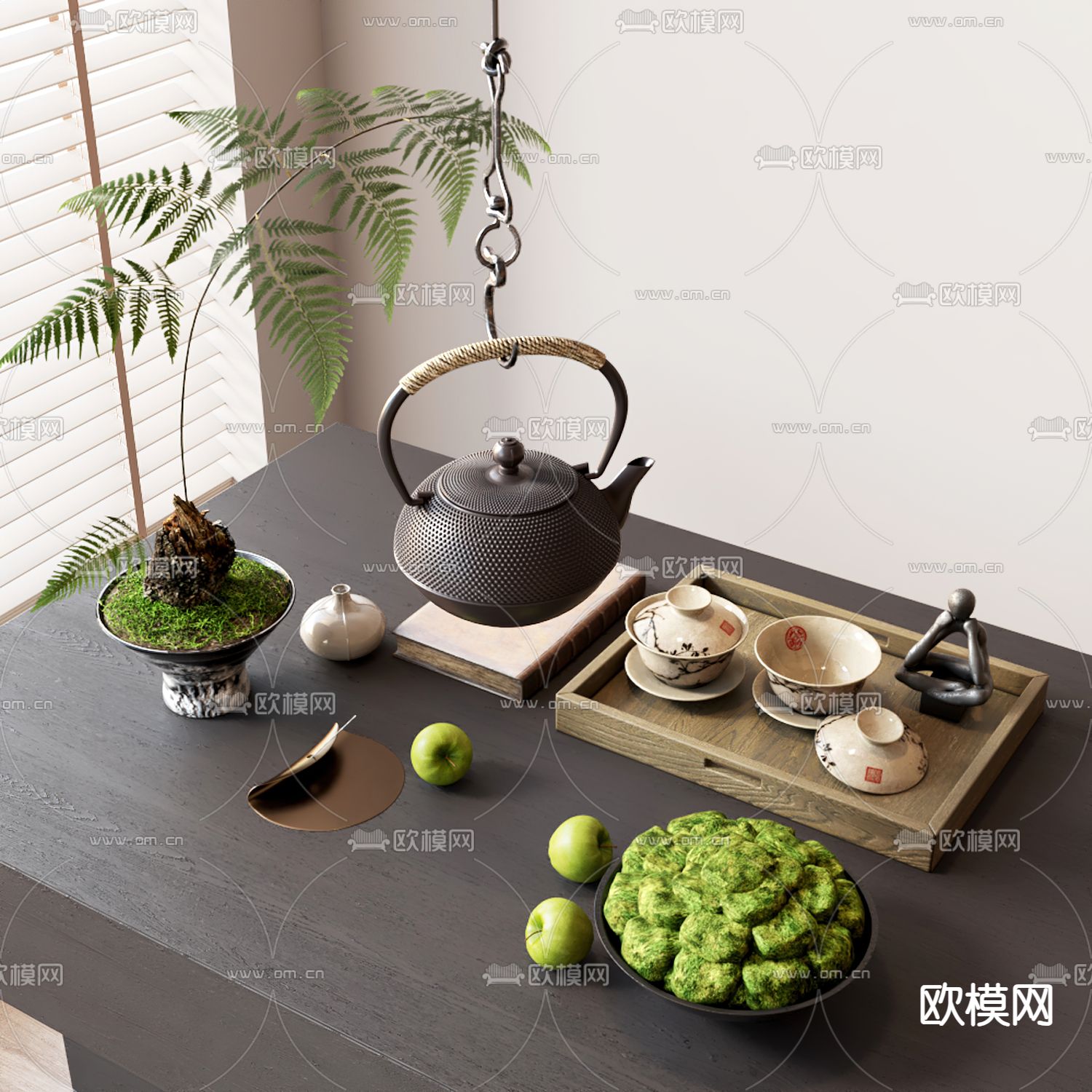 新中式摆件 茶具 茶壶su模型下载（渲染图2）